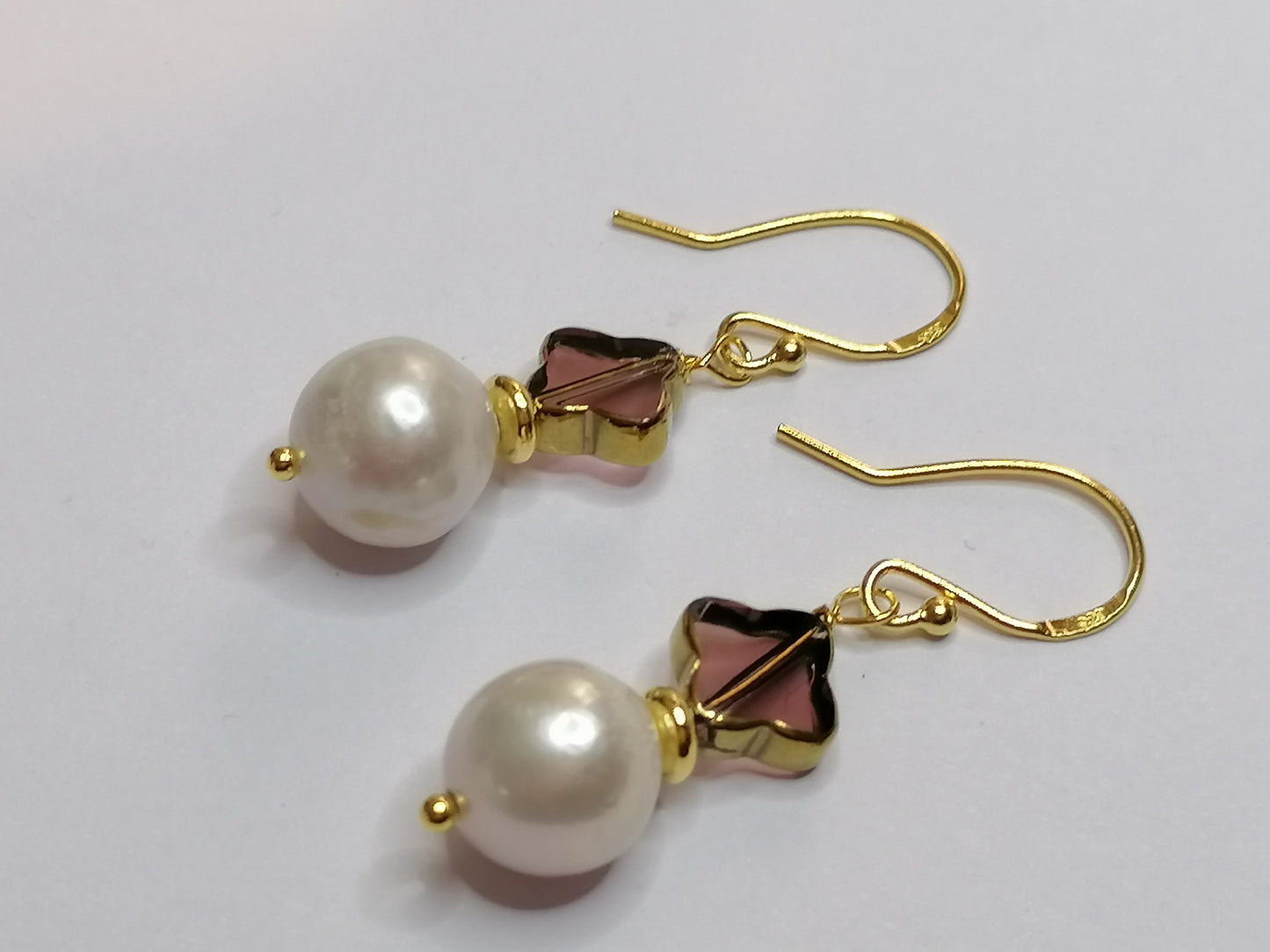 24ct Gold Vermeil 925 Sterling silver Cultured Freshwater Kasumi Pearl Earrings 819