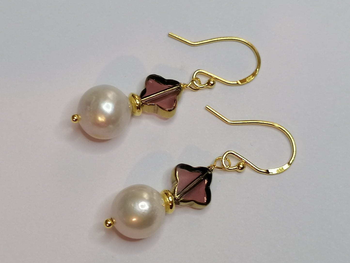 24ct Gold Vermeil 925 Sterling silver Cultured Freshwater Kasumi Pearl Earrings 819