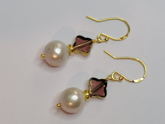 24ct Gold Vermeil 925 Sterling silver Cultured Freshwater Kasumi Pearl Earrings 819