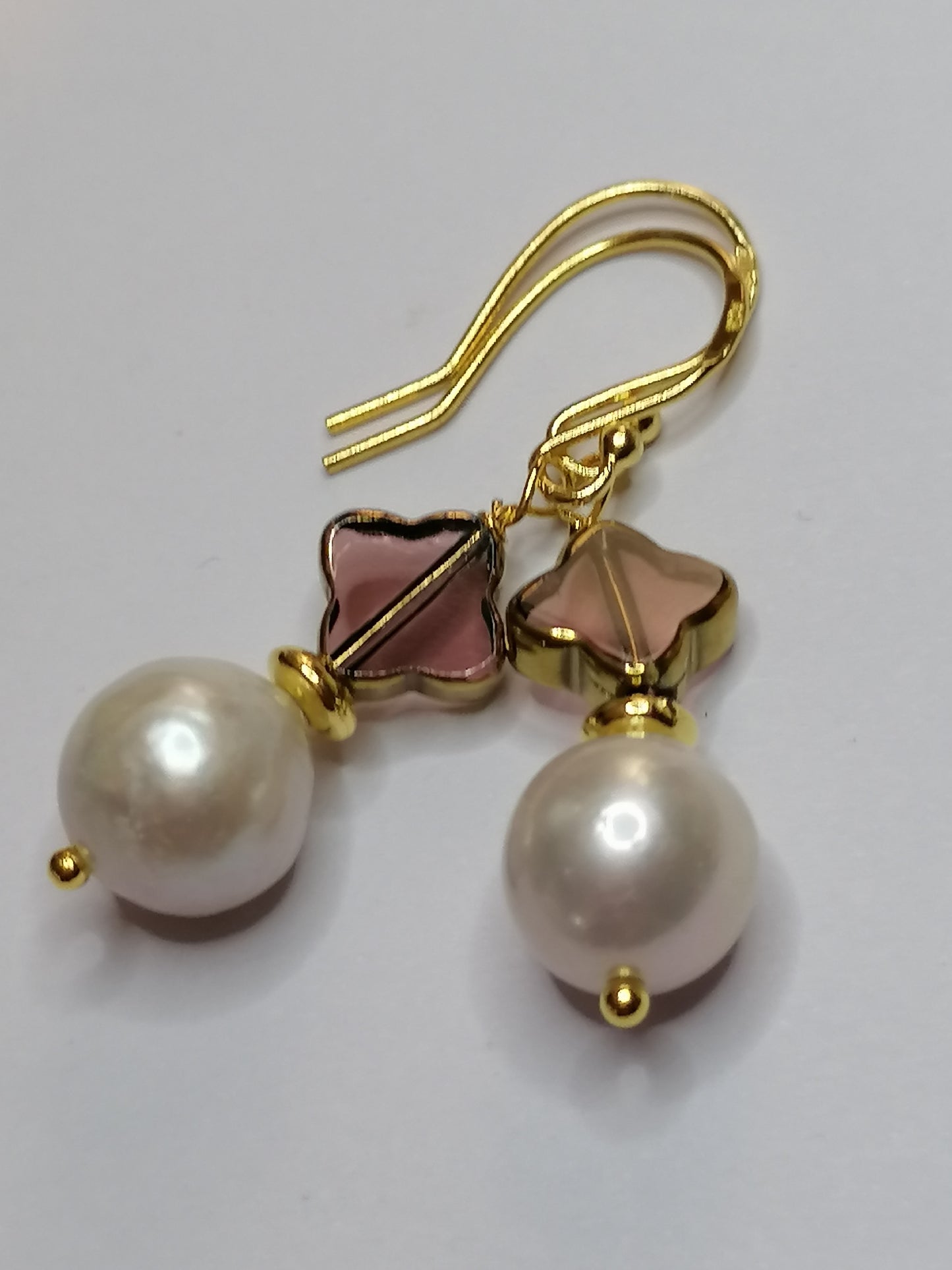 24ct Gold Vermeil 925 Sterling silver Cultured Freshwater Kasumi Pearl Earrings 819