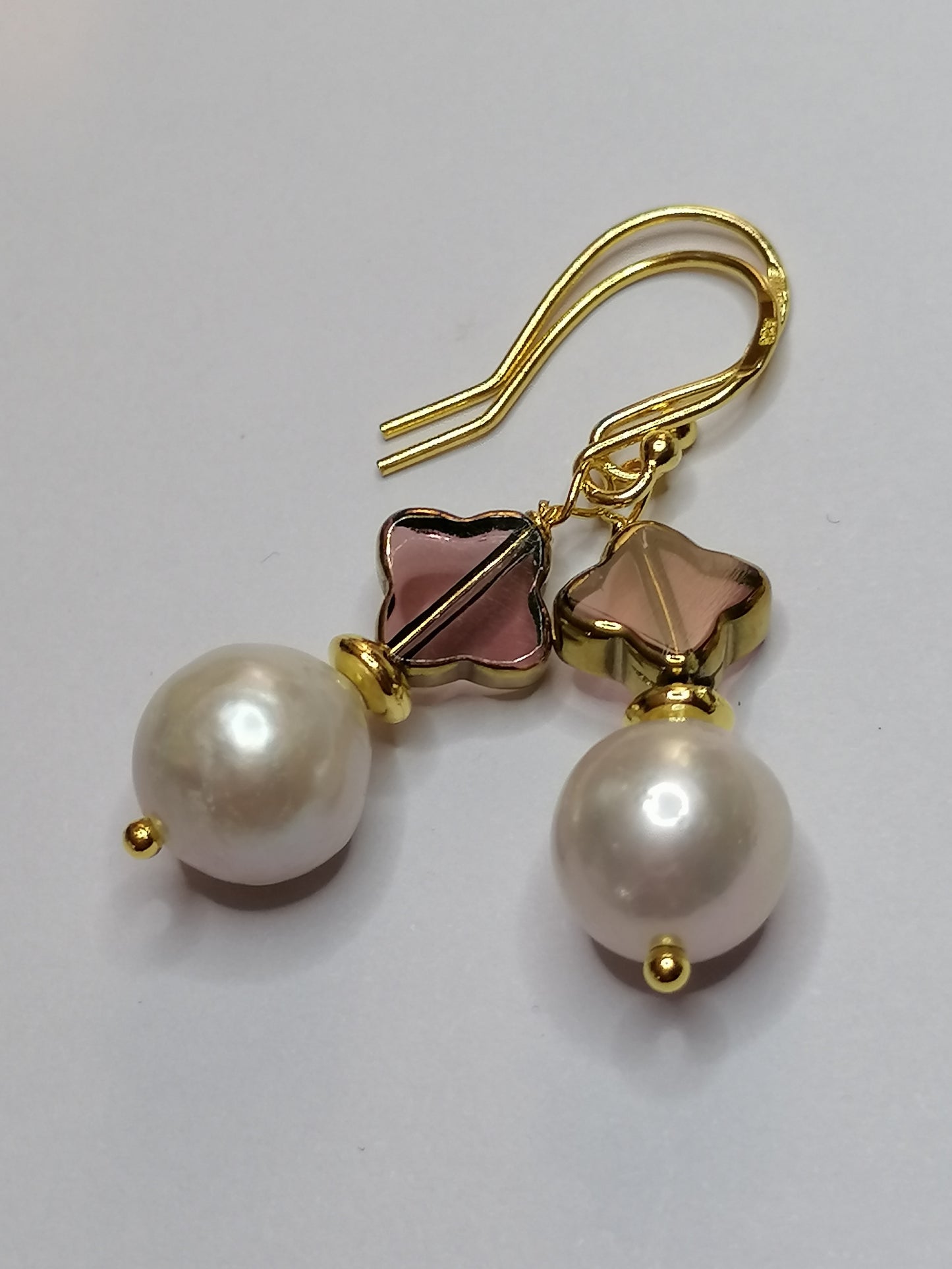 24ct Gold Vermeil 925 Sterling silver Cultured Freshwater Kasumi Pearl Earrings 819