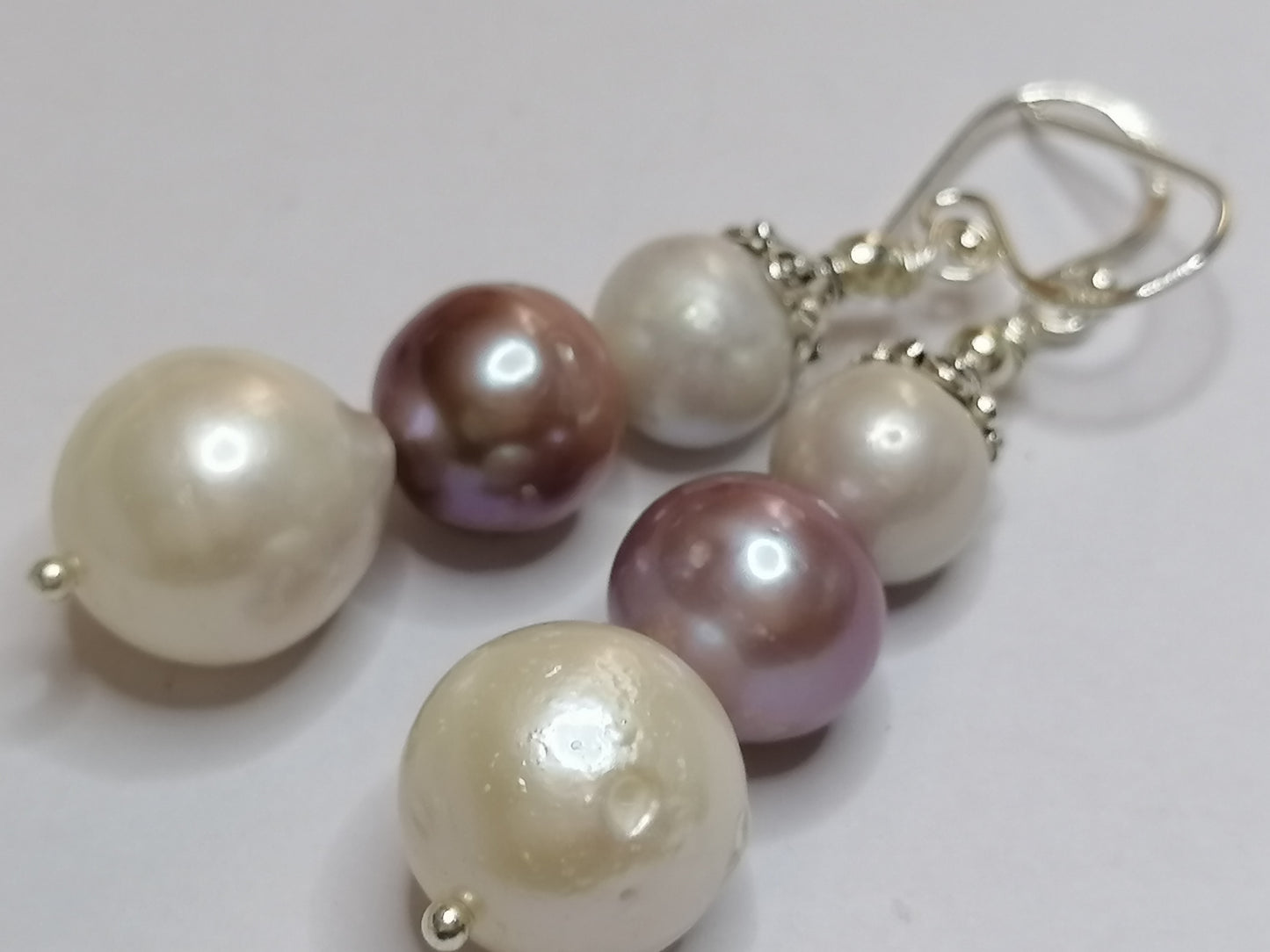 925 Sterling Silver Cultured Pearl Earrings Graduated 905