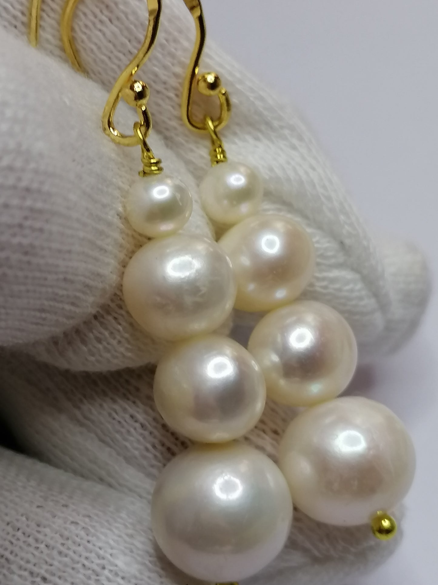 24ct Gold Vermeil 925 Sterling silver Cultured Freshwater Pearl Earrings Graduated 498