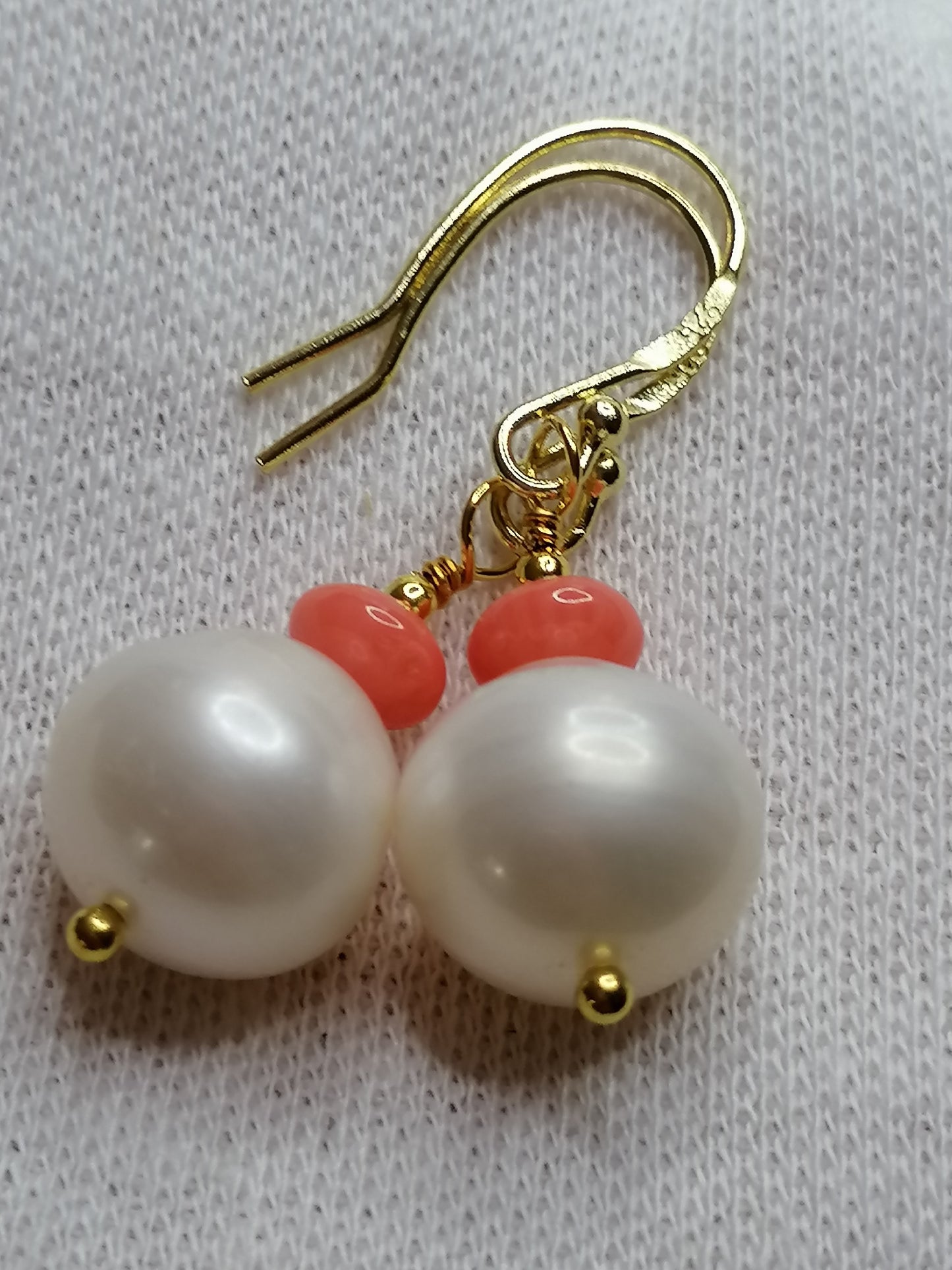 24ct Gold Vermeil 925 Sterling silver Cultured Freshwater Baroque Pearl Earrings with Pink Coral 950