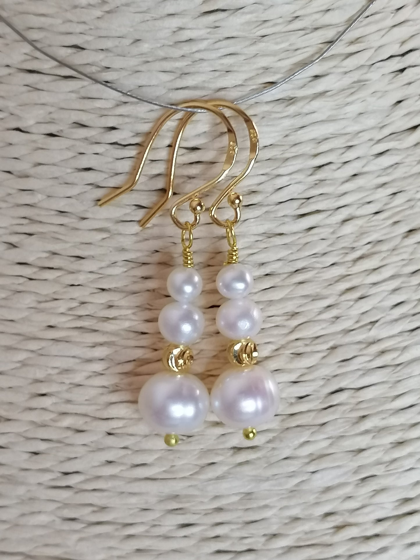 24ct Gold Vermeil 925 Sterling silver Cultured Freshwater Pearl Earrings Graduated 527