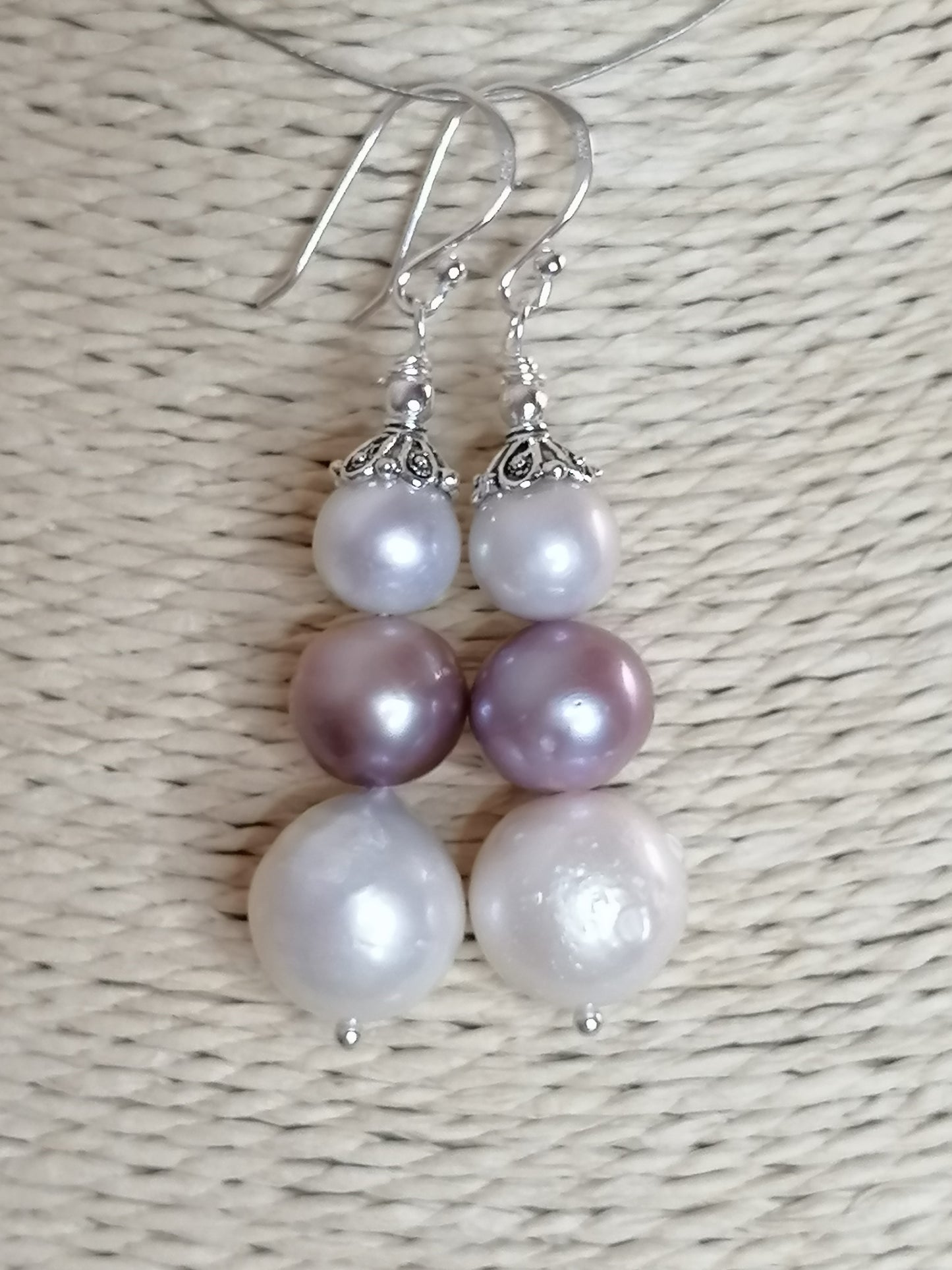 925 Sterling Silver Cultured Pearl Earrings Graduated 905