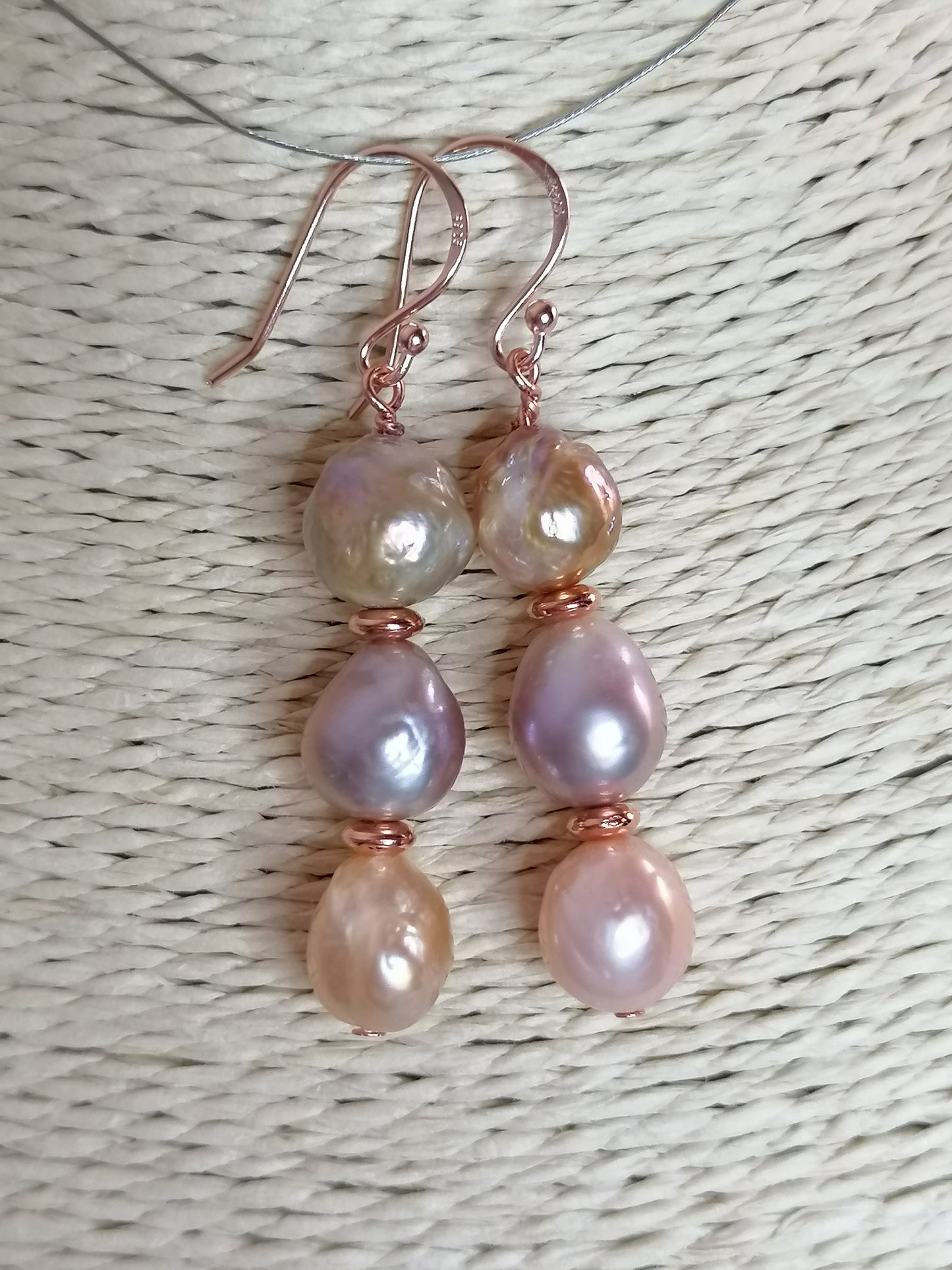 24ct Rose Gold Vermeil 925 Sterling silver Cultured Freshwater Kasumi Pearl Stack Earrings 998