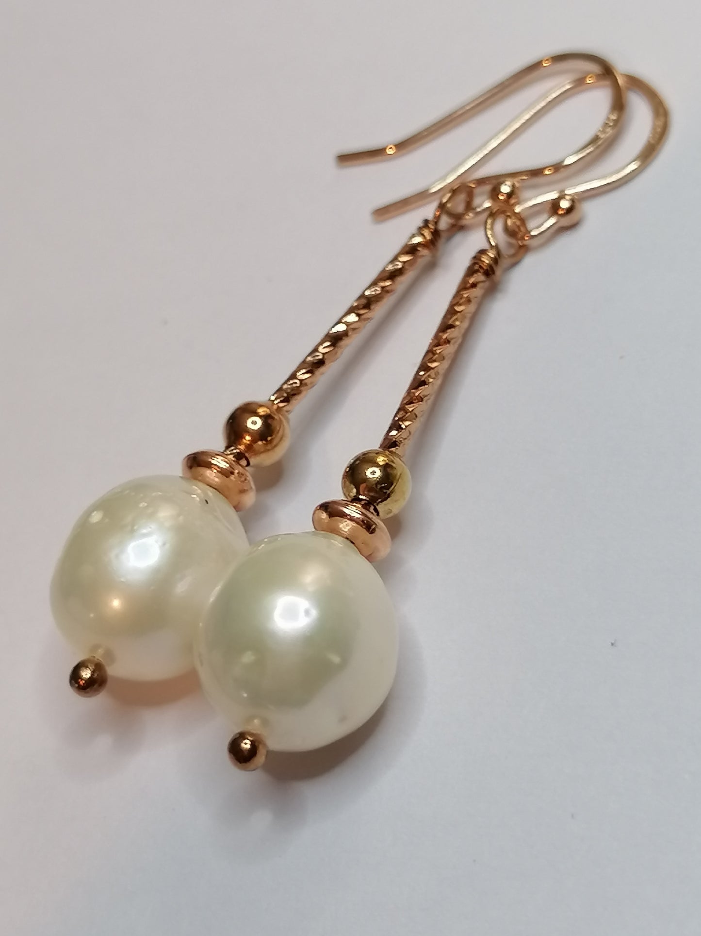 24ct Rose Gold Vermeil 925 Sterling silver Cultured Freshwater Pearl Drop Earrings 581