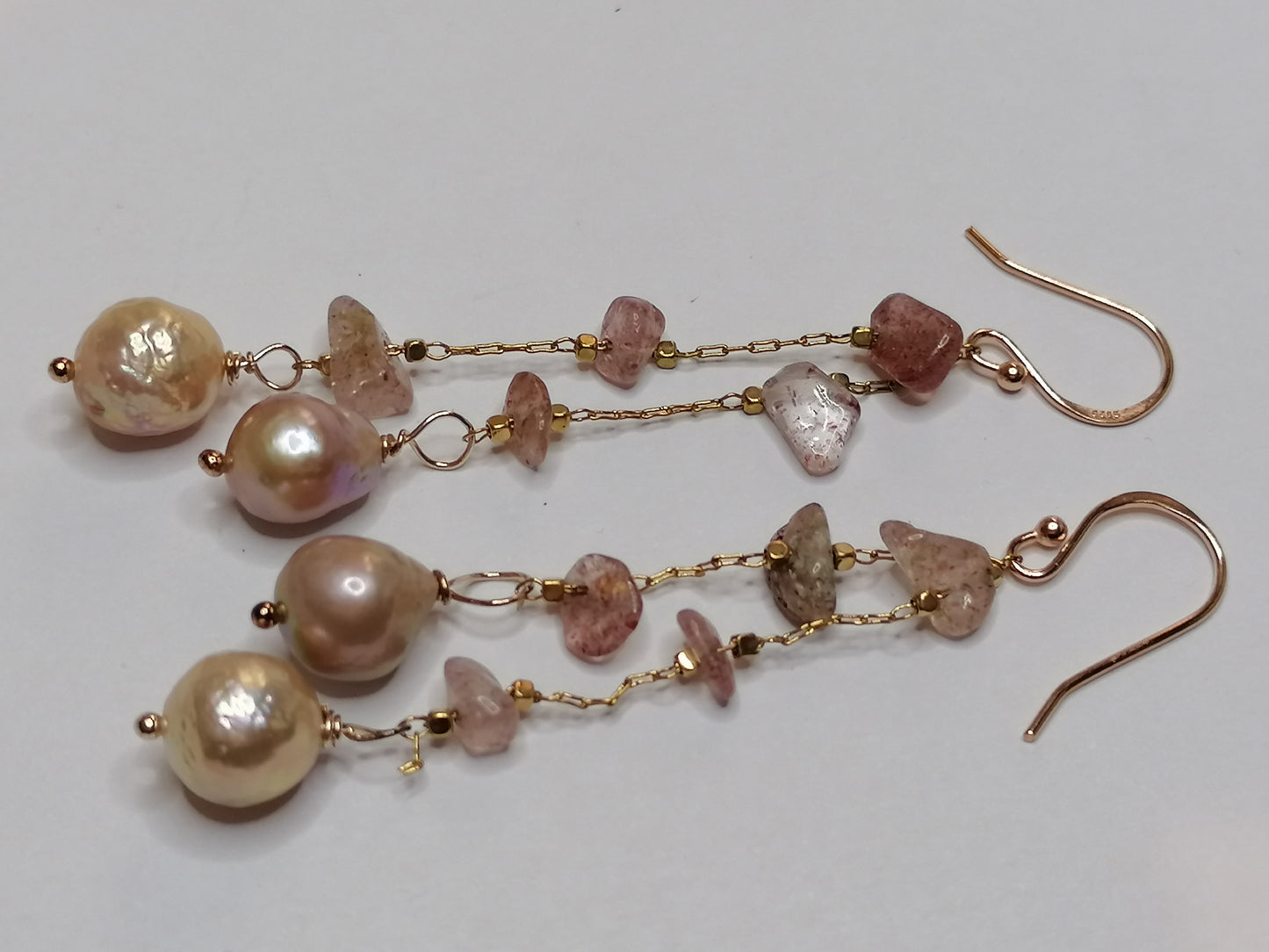 24ct Rose Gold Vermeil 925 Sterling silver Cultured Freshwater Kasumi Pearl Drop Earrings 769