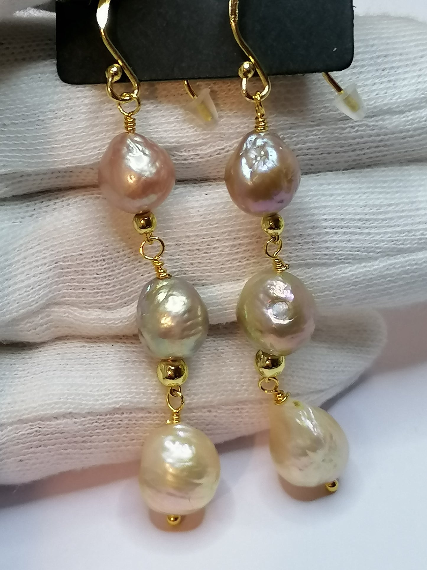 24ct Gold Vermeil 925 Sterling silver Cultured Freshwater Kasumi Pearl Earrings Drop Trio 864