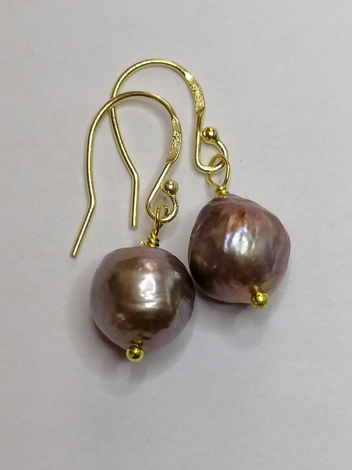 24ct Gold Vermeil 925 Sterling silver Cultured Freshwater Kasumi Pearl Earrings 458