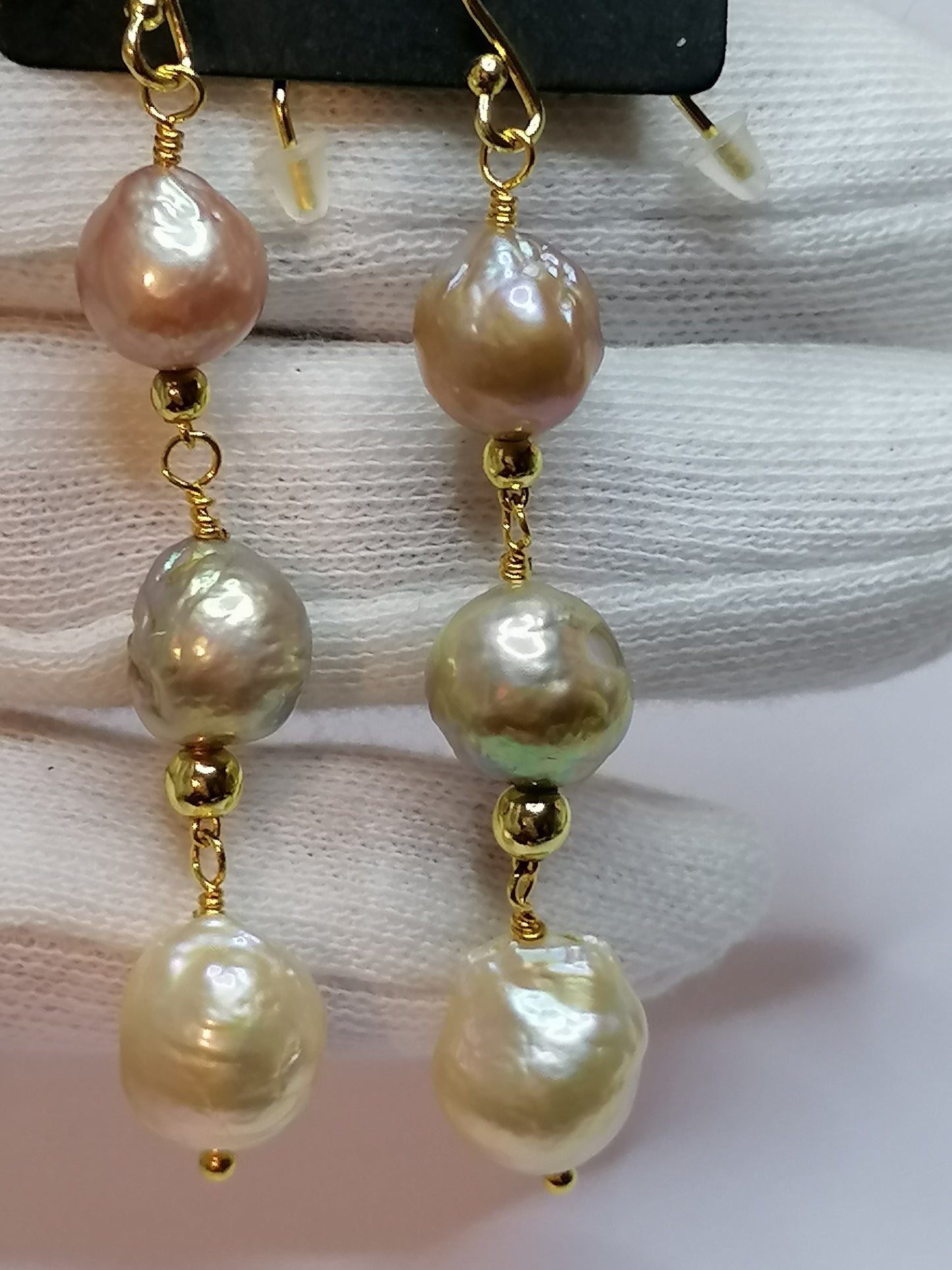 24ct Gold Vermeil 925 Sterling silver Cultured Freshwater Kasumi Pearl Earrings Drop Trio 864