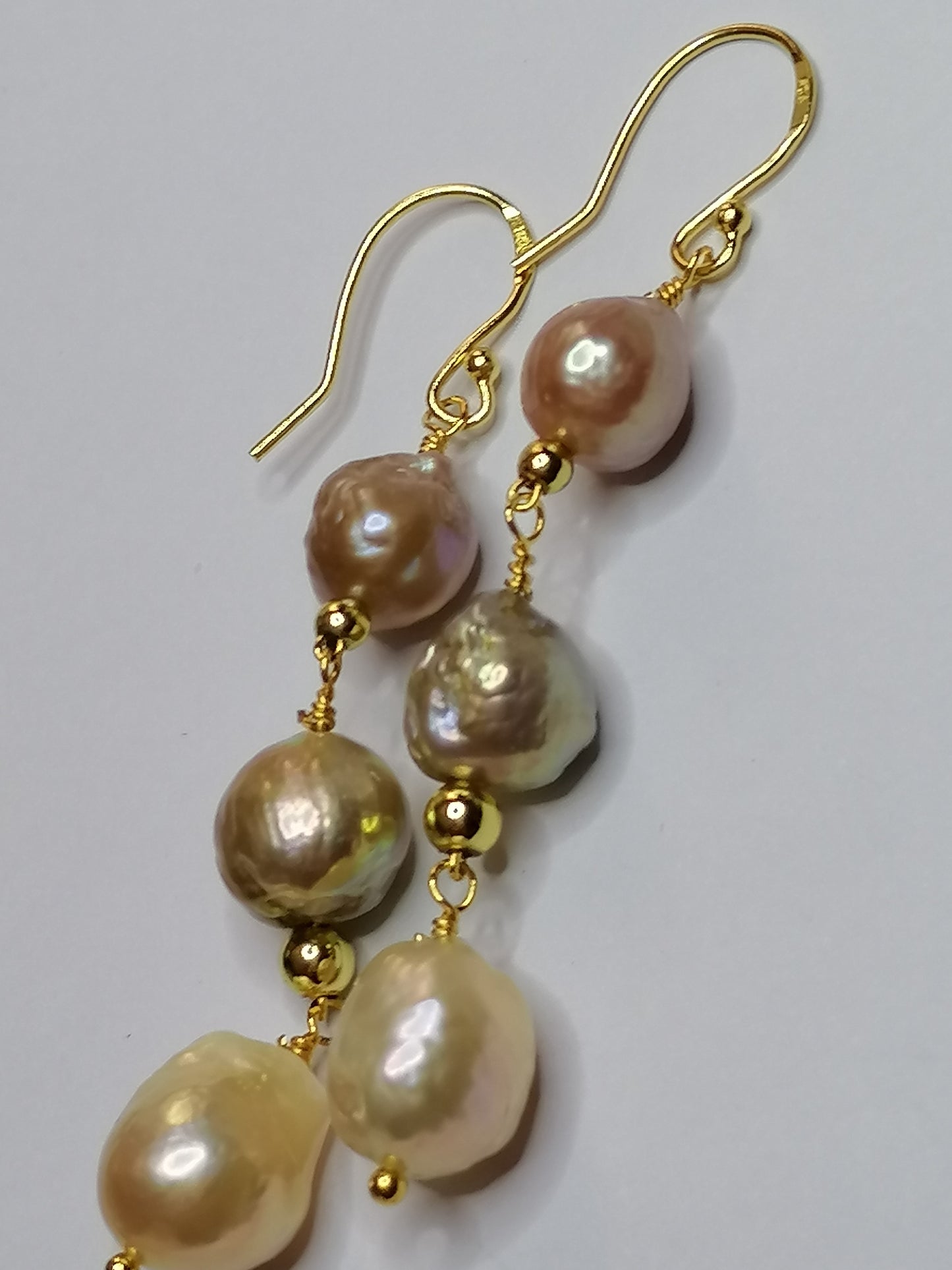 24ct Gold Vermeil 925 Sterling silver Cultured Freshwater Kasumi Pearl Earrings Drop Trio 864