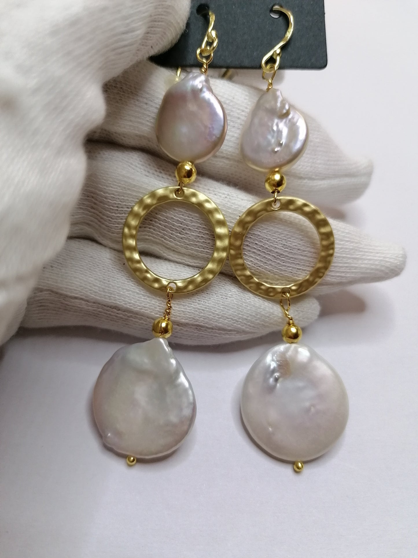 24ct Gold vermeil 925 Sterling Silver Cultured Freshwater Baroque Coin Pearl Drop Earrings 721