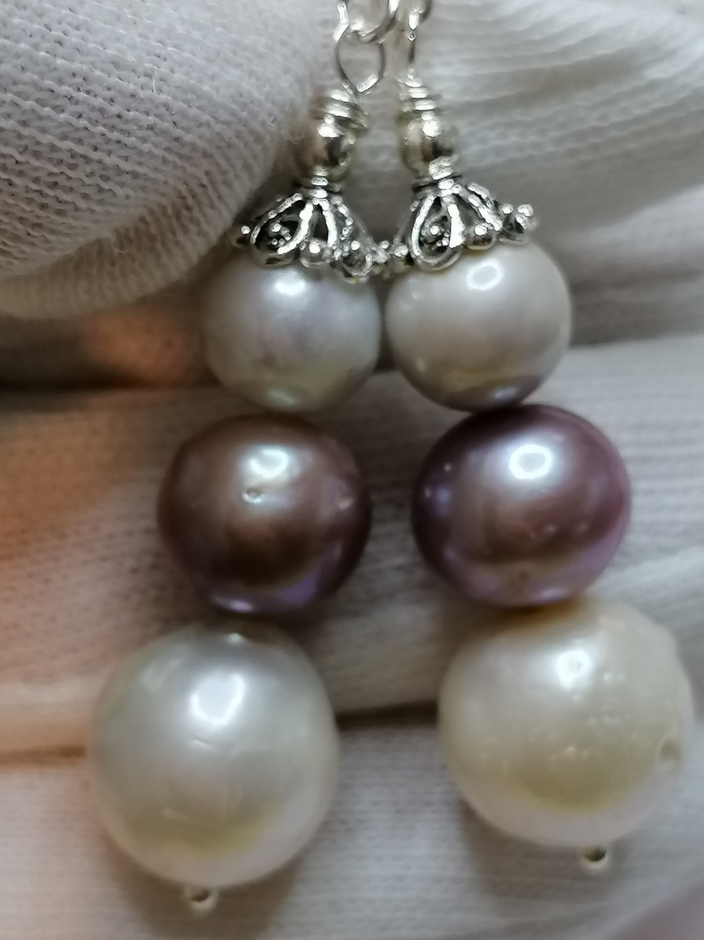 925 Sterling Silver Cultured Pearl Earrings Graduated 905