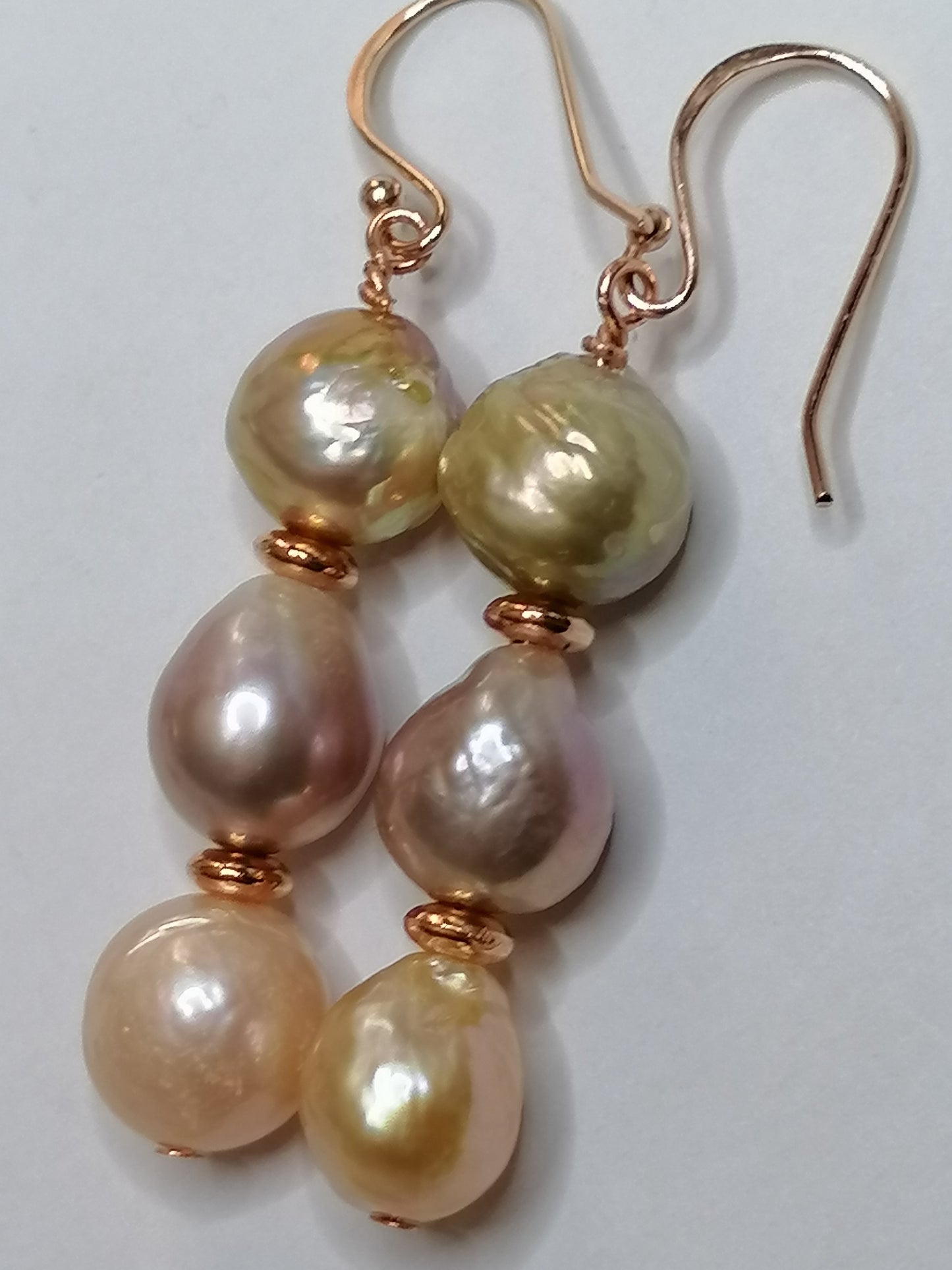 24ct Rose Gold Vermeil 925 Sterling silver Cultured Freshwater Kasumi Pearl Stack Earrings 998