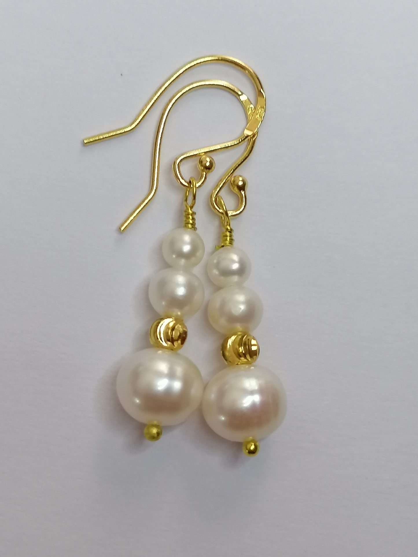 24ct Gold Vermeil 925 Sterling silver Cultured Freshwater Pearl Earrings Graduated 527