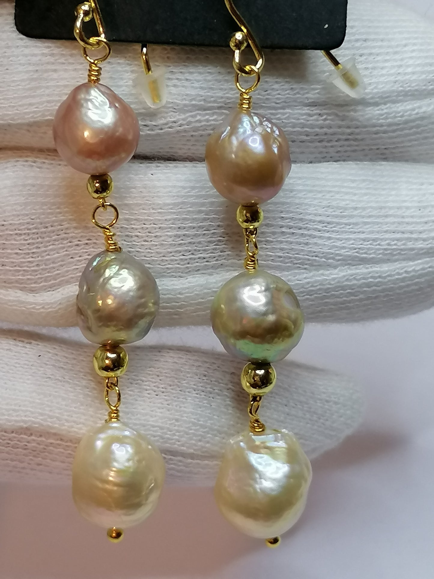 24ct Gold Vermeil 925 Sterling silver Cultured Freshwater Kasumi Pearl Earrings Drop Trio 864