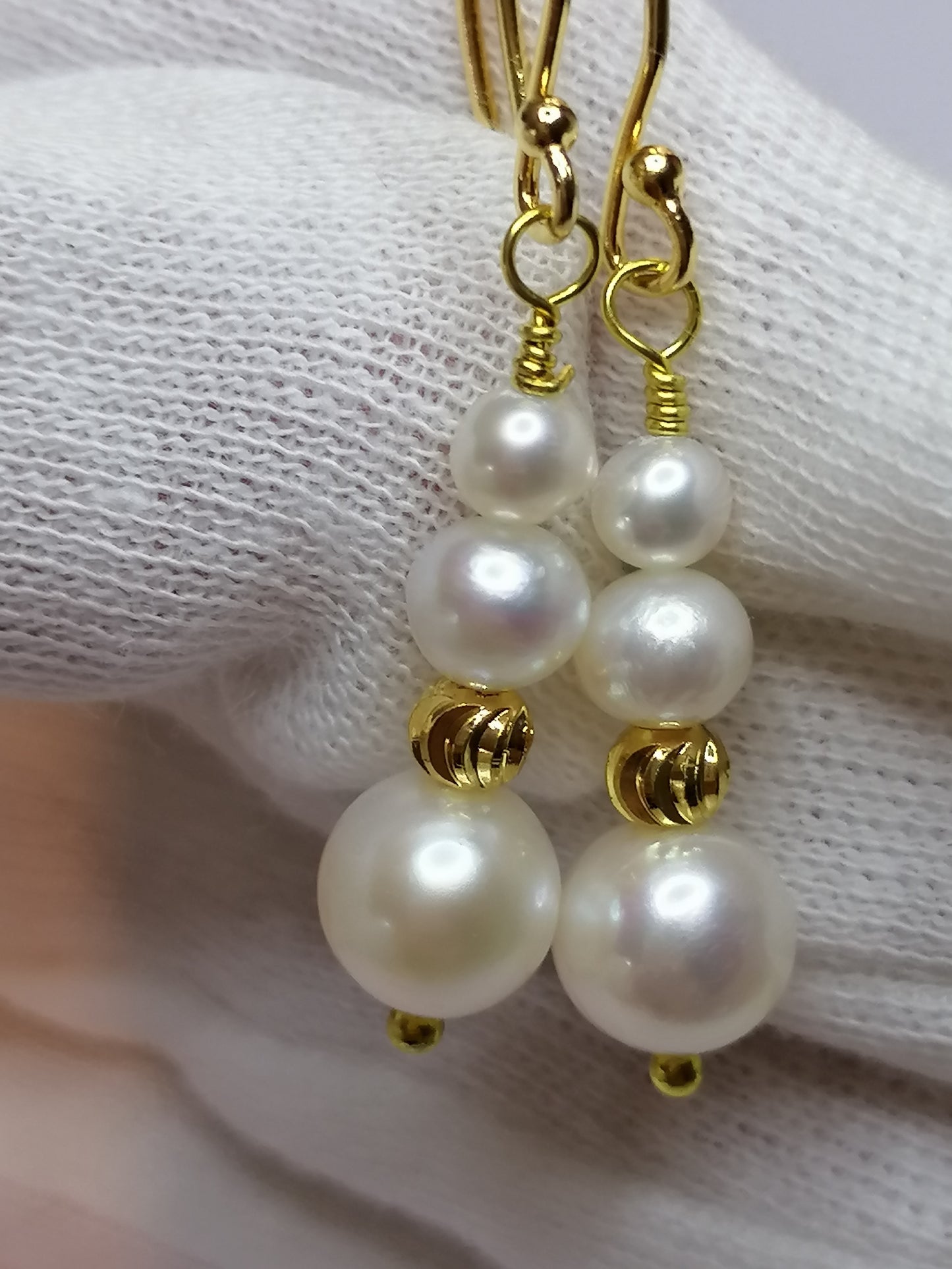 24ct Gold Vermeil 925 Sterling silver Cultured Freshwater Pearl Earrings Graduated 527