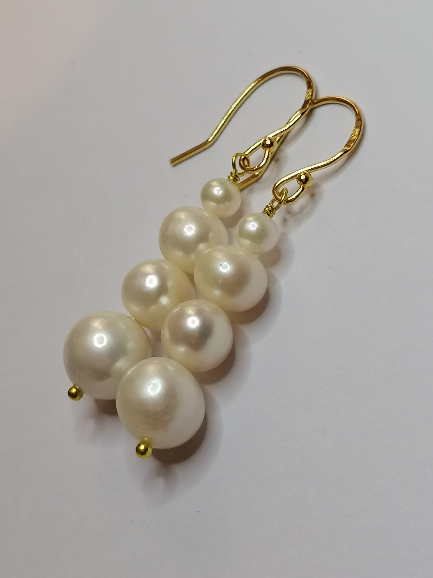 24ct Gold Vermeil 925 Sterling silver Cultured Freshwater Pearl Earrings Graduated 498