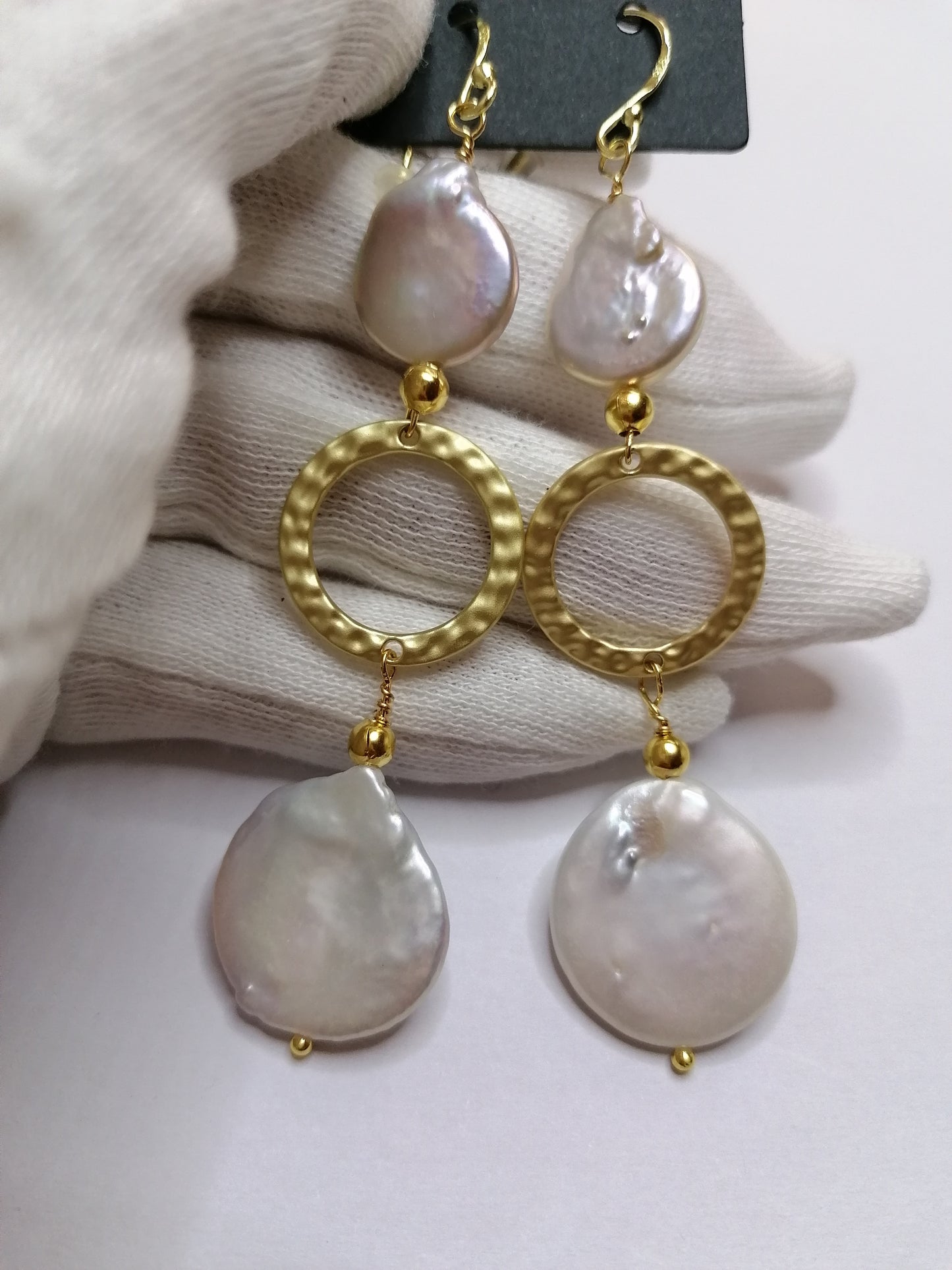 24ct Gold vermeil 925 Sterling Silver Cultured Freshwater Baroque Coin Pearl Drop Earrings 721