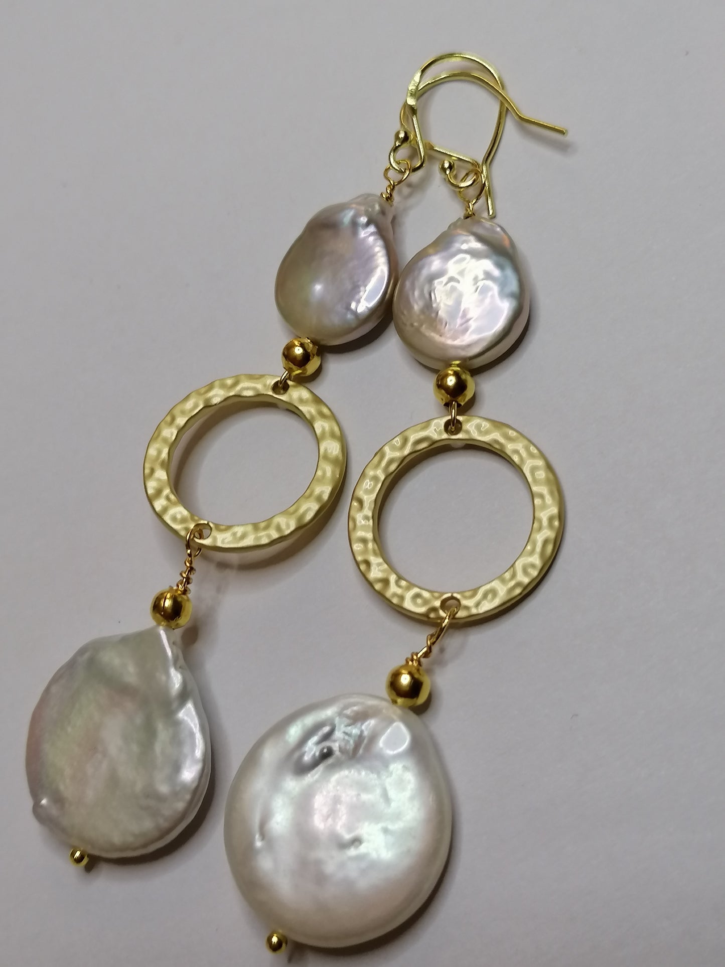 24ct Gold vermeil 925 Sterling Silver Cultured Freshwater Baroque Coin Pearl Drop Earrings 721