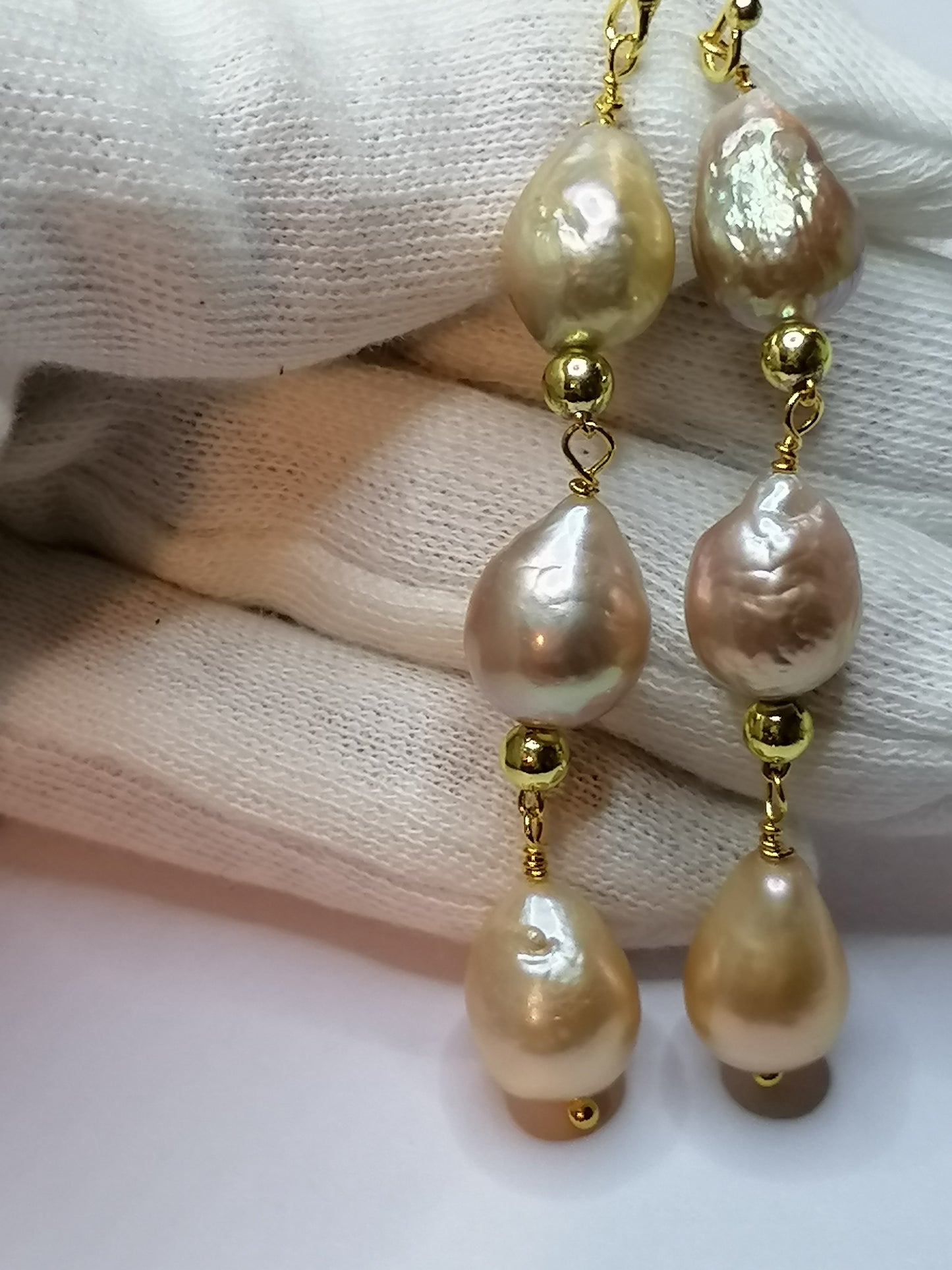 24ct Gold Vermeil 925 Sterling silver Cultured Freshwater Kasumi Pearl Earrings Drop Trio 975