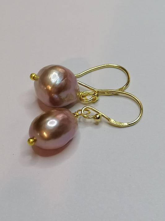 24ct Gold Vermeil 925 Sterling silver Cultured Freshwater Kasumi Pearl Earrings 503