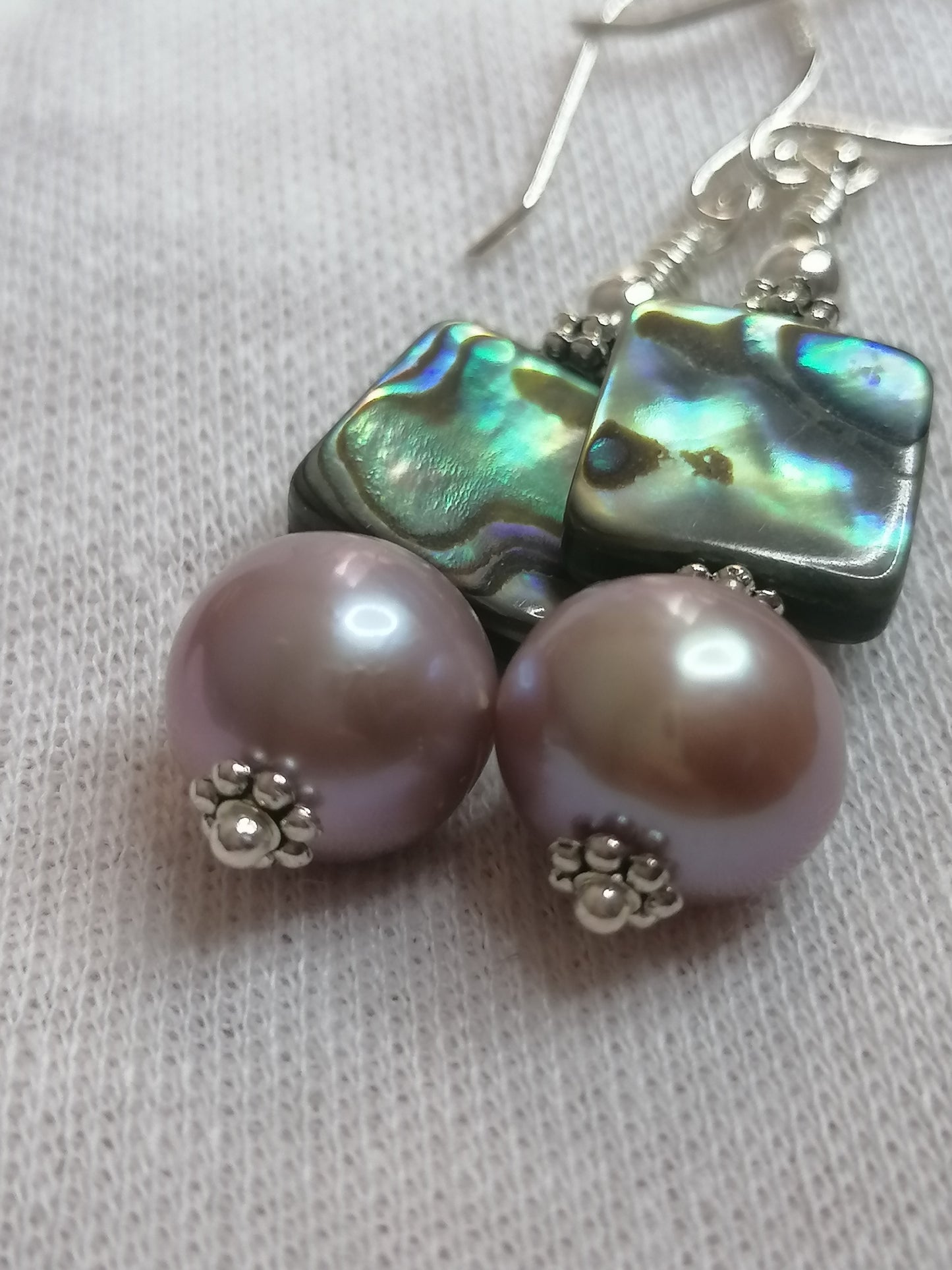 925 Sterling Silver Cultured Edison Pearl & Abalone Paua Shell Earrings 930