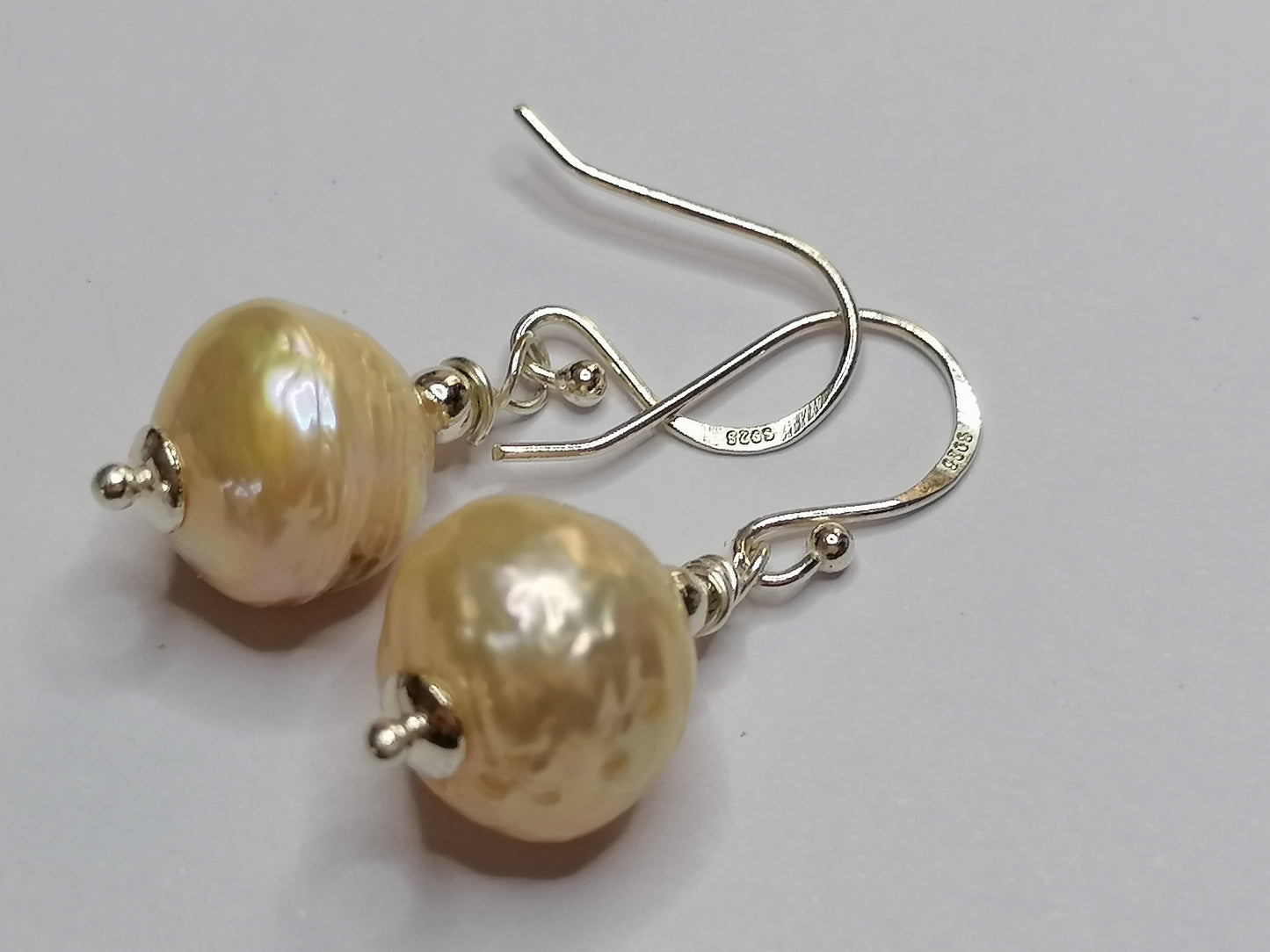 925 Sterling Silver Cultured Freshwater Kasumi Pearl Drop Earrings 942