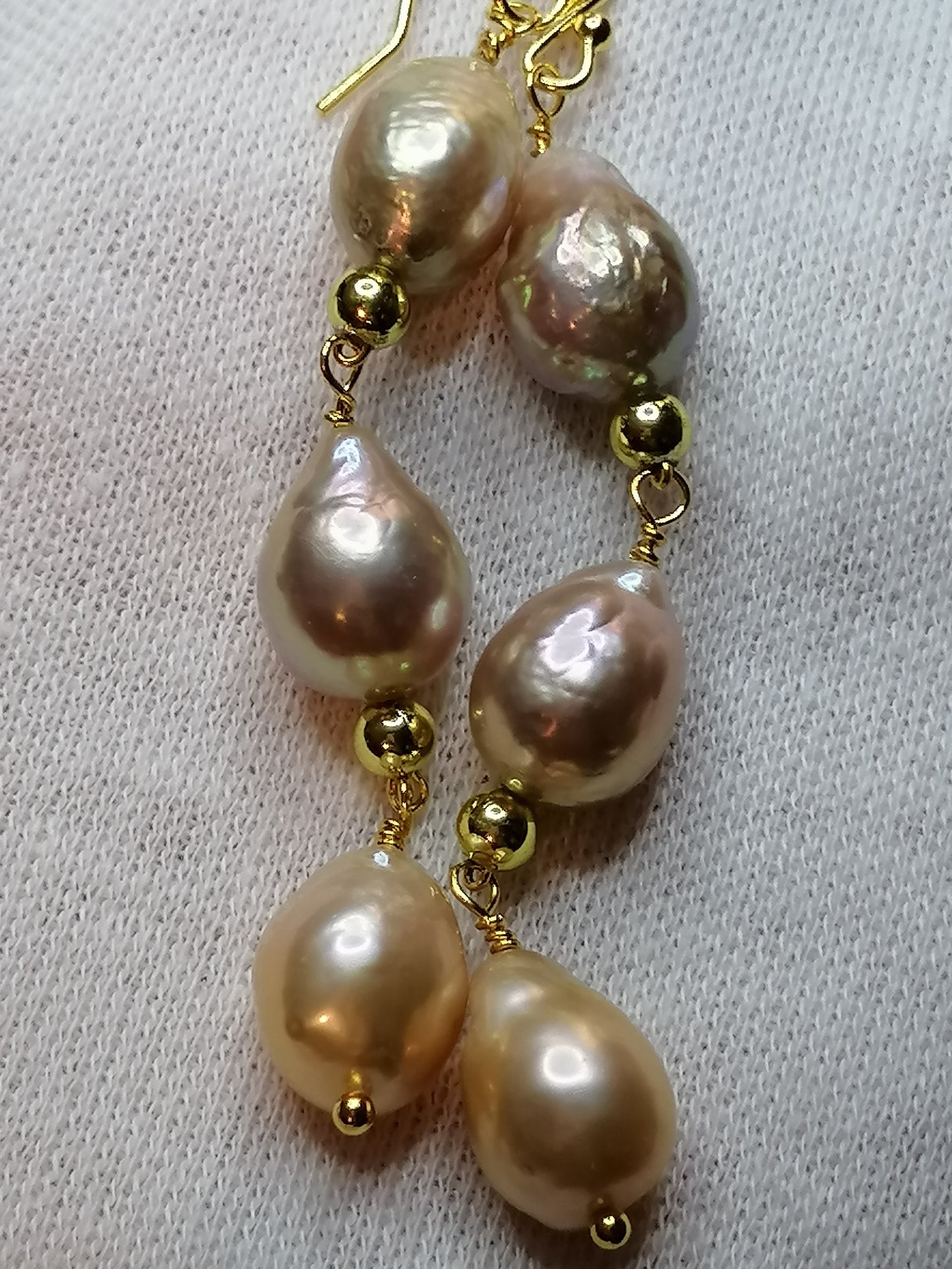 24ct Gold Vermeil 925 Sterling silver Cultured Freshwater Kasumi Pearl Earrings Drop Trio 975