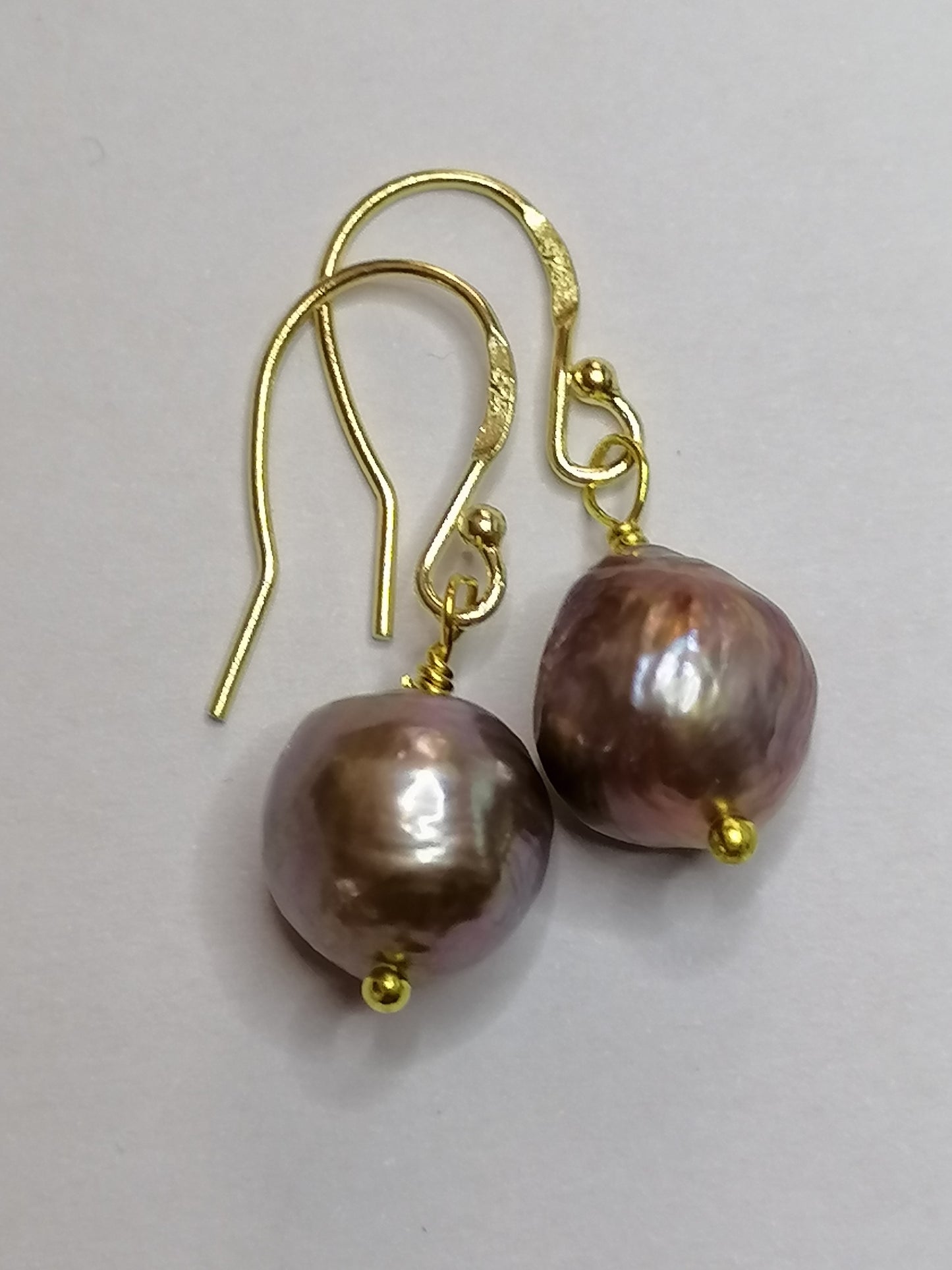 24ct Gold Vermeil 925 Sterling silver Cultured Freshwater Kasumi Pearl Earrings 458