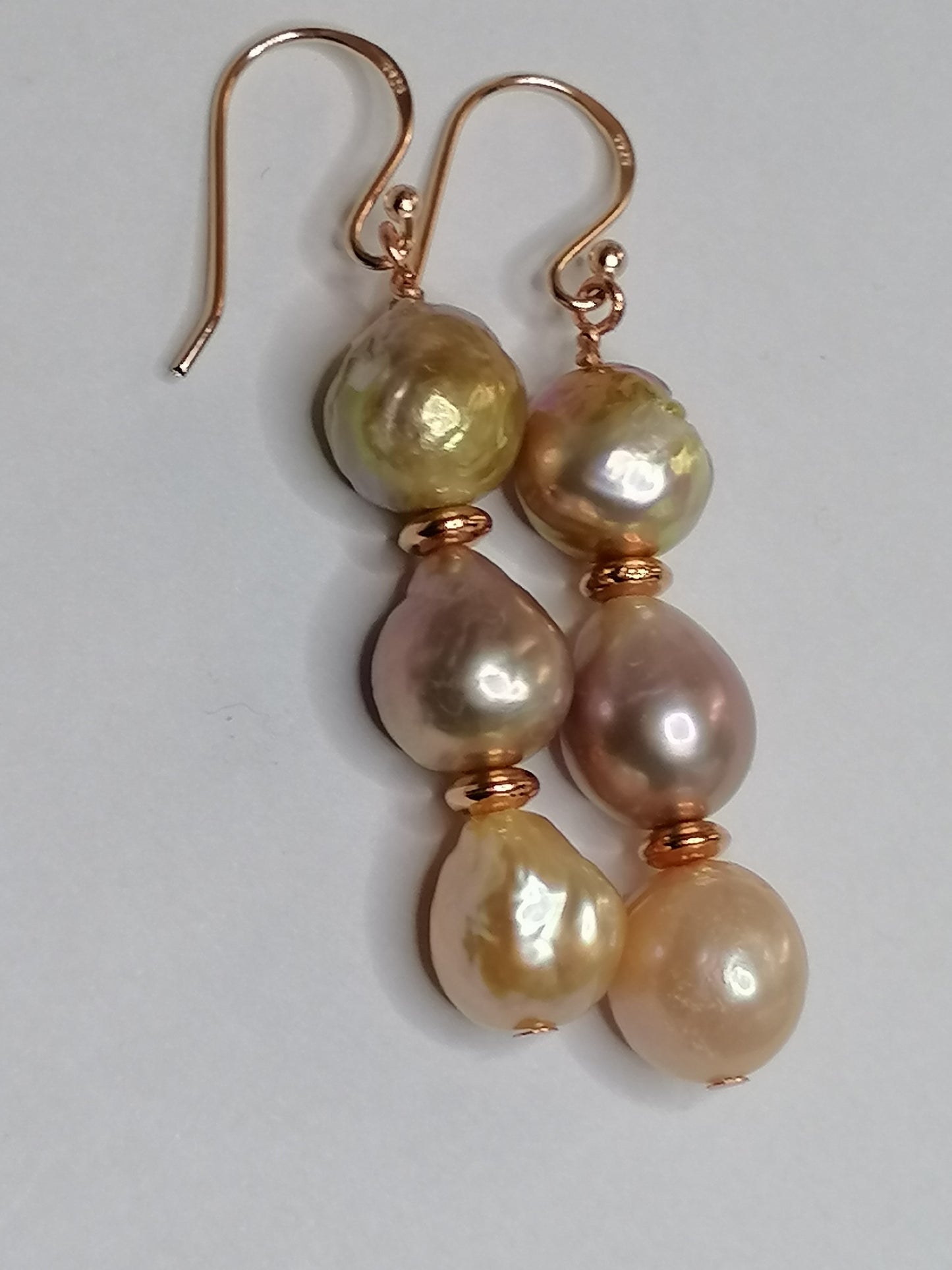 24ct Rose Gold Vermeil 925 Sterling silver Cultured Freshwater Kasumi Pearl Stack Earrings 998