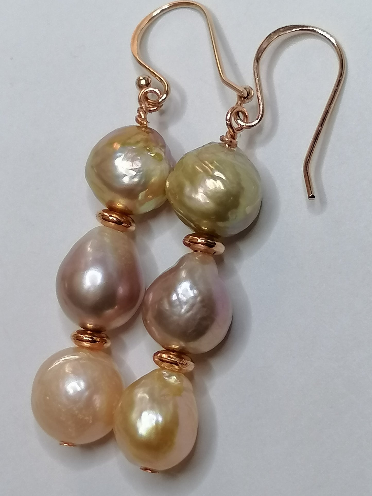 24ct Rose Gold Vermeil 925 Sterling silver Cultured Freshwater Kasumi Pearl Stack Earrings 998