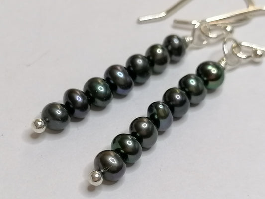 925 Sterling Silver Cultured Black Freshwater Pearl Earrings 811