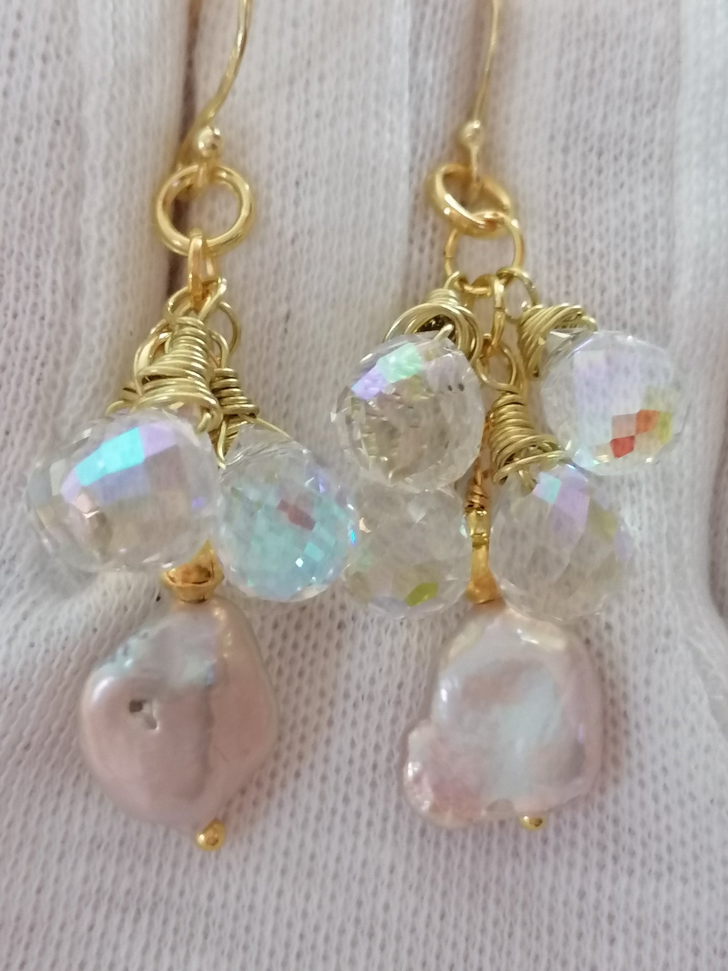 24ct Gold Vermeil 925 Sterling silver Cultured Freshwater Keshi Pearl earrings Briolette Teardrop 817