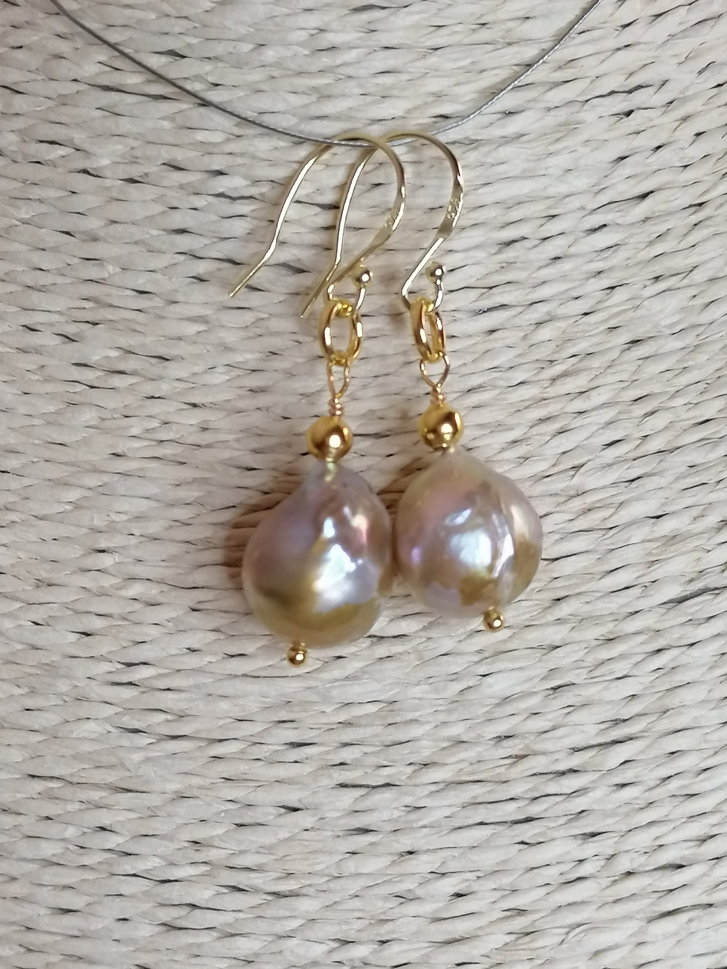 24ct Gold Vermeil 925 Sterling silver Cultured Freshwater Kasumi Pearl earrings 785