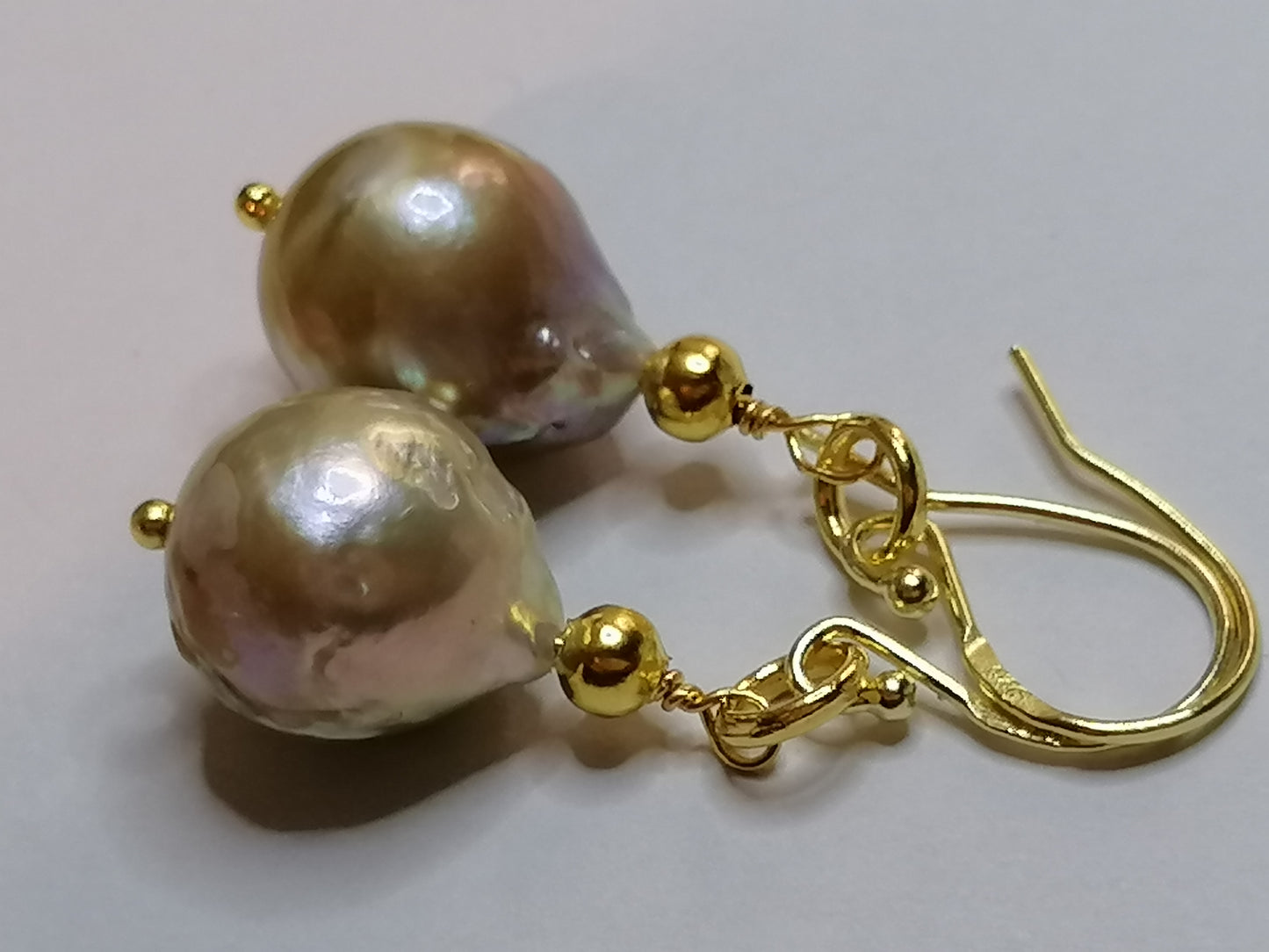 24ct Gold Vermeil 925 Sterling silver Cultured Freshwater Kasumi Pearl earrings 785