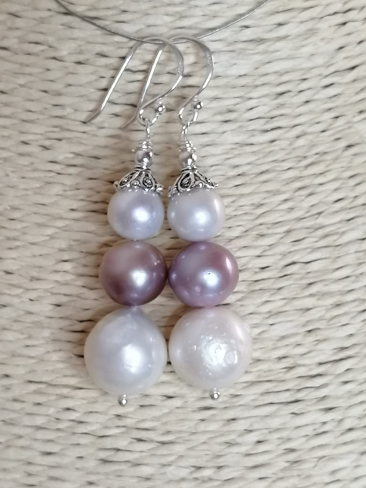 925 Sterling Silver Cultured Pearl Earrings Graduated 905