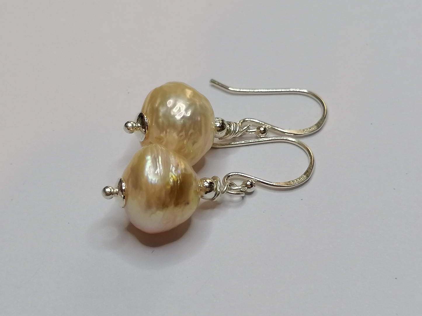 925 Sterling Silver Cultured Freshwater Kasumi Pearl Drop Earrings 942