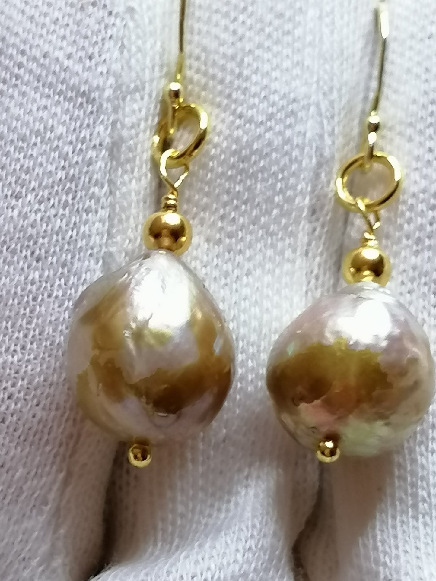 24ct Gold Vermeil 925 Sterling silver Cultured Freshwater Kasumi Pearl earrings 785