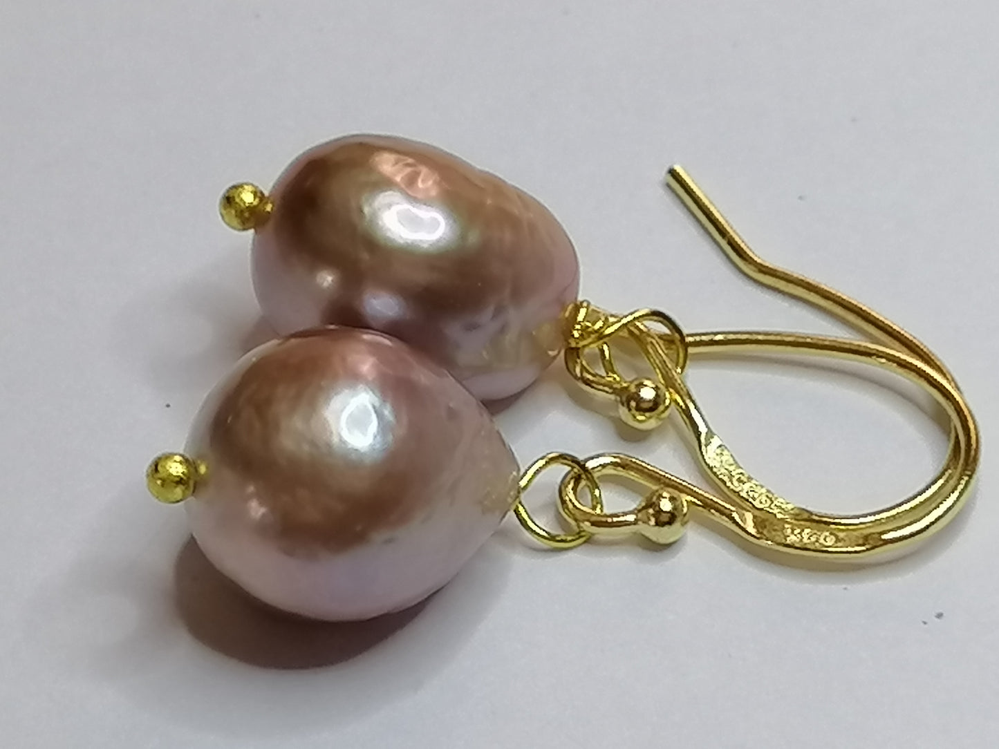 24ct Gold Vermeil 925 Sterling silver Cultured Freshwater Kasumi Pearl Earrings 503