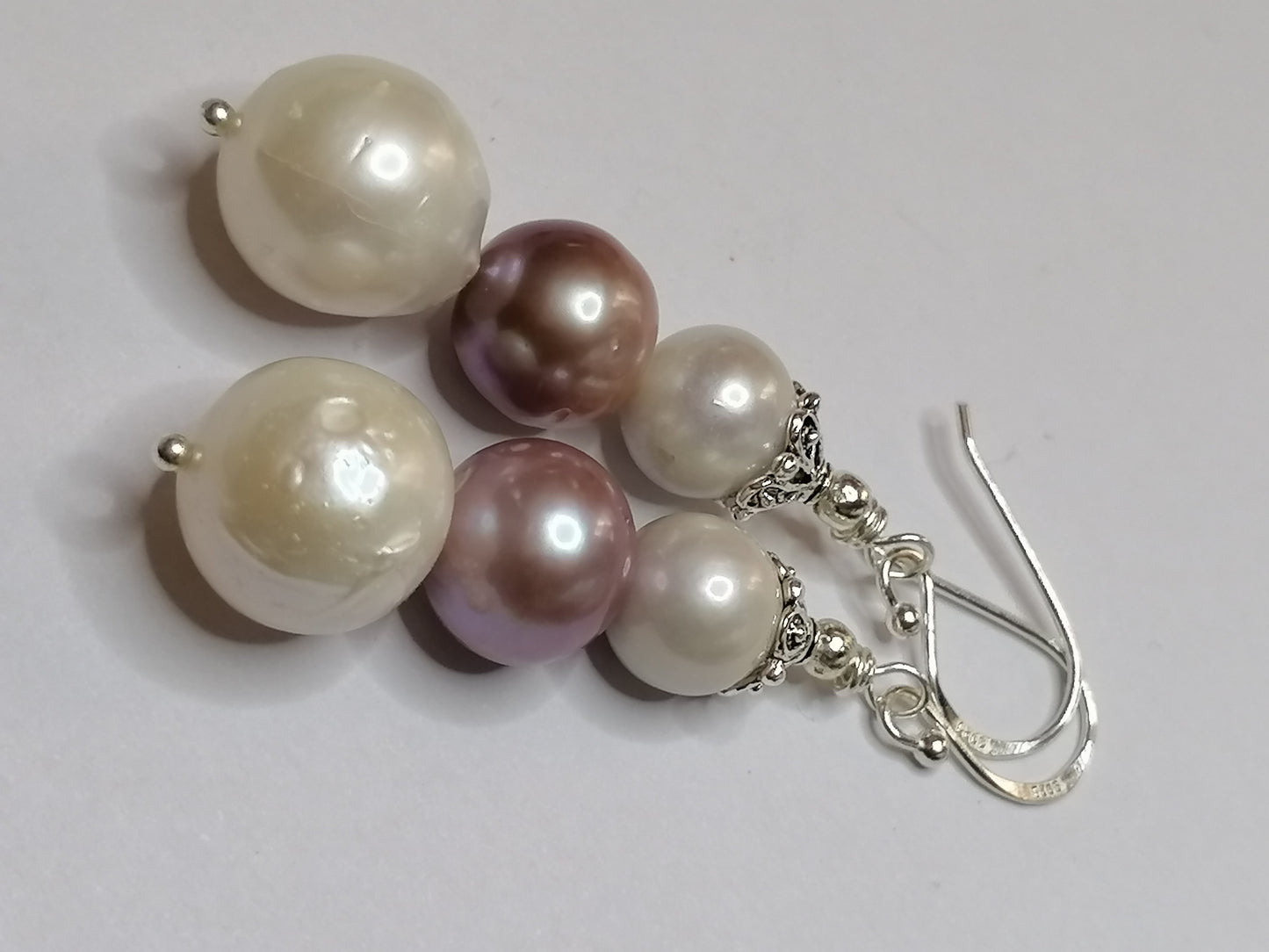 925 Sterling Silver Cultured Pearl Earrings Graduated 905