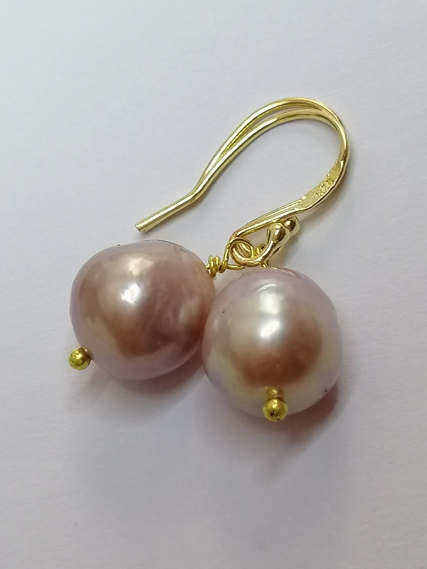 24ct Gold Vermeil 925 Sterling silver Cultured Freshwater Kasumi Pearl Earrings 487