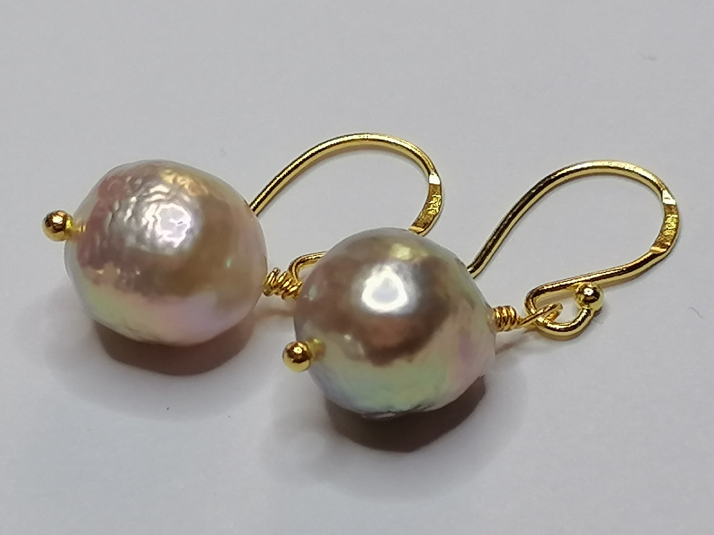 24ct Gold Vermeil 925 Sterling silver Cultured Freshwater Kasumi Pearl Earrings 893