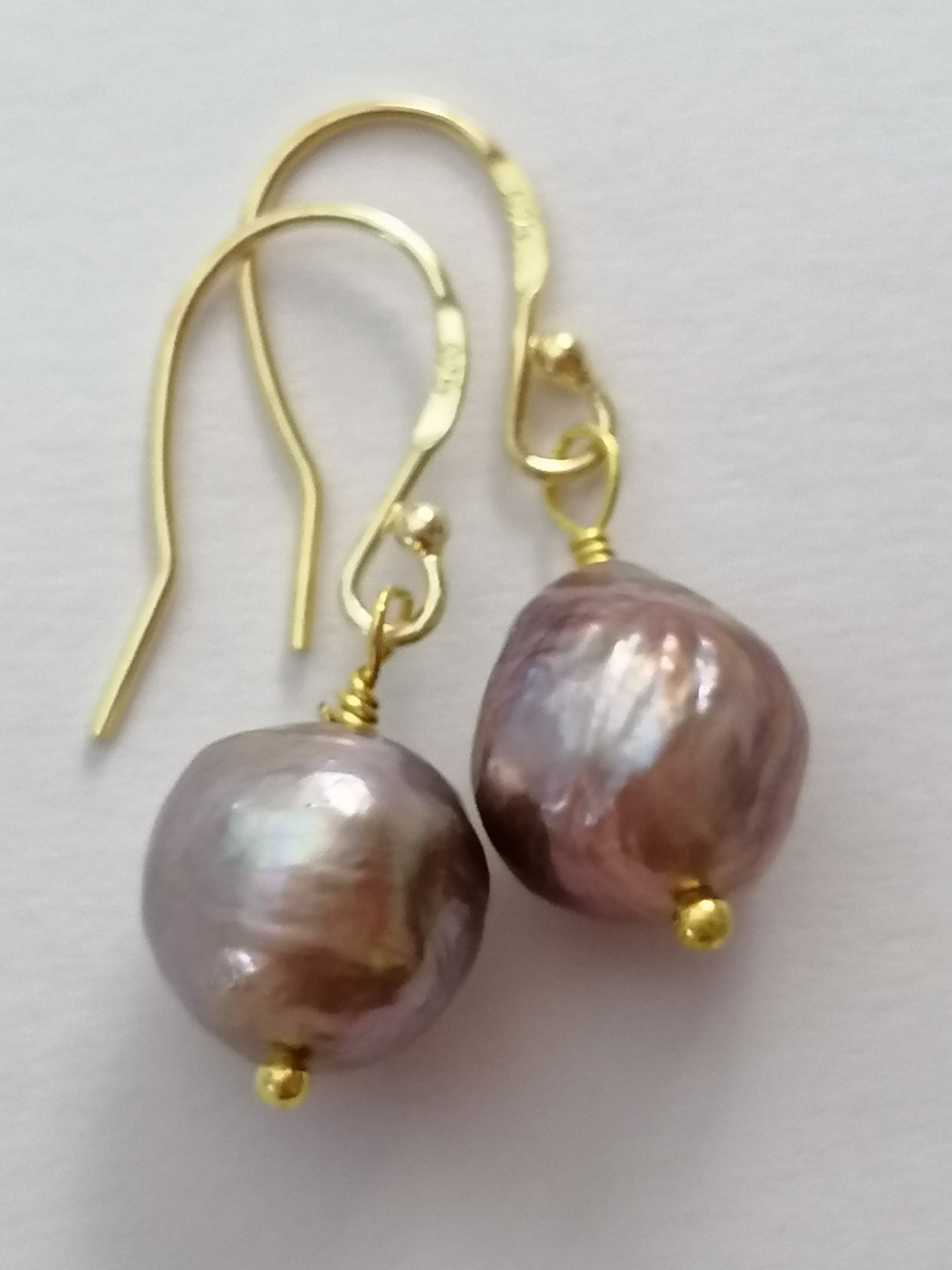 24ct Gold Vermeil 925 Sterling silver Cultured Freshwater Kasumi Pearl Earrings 458