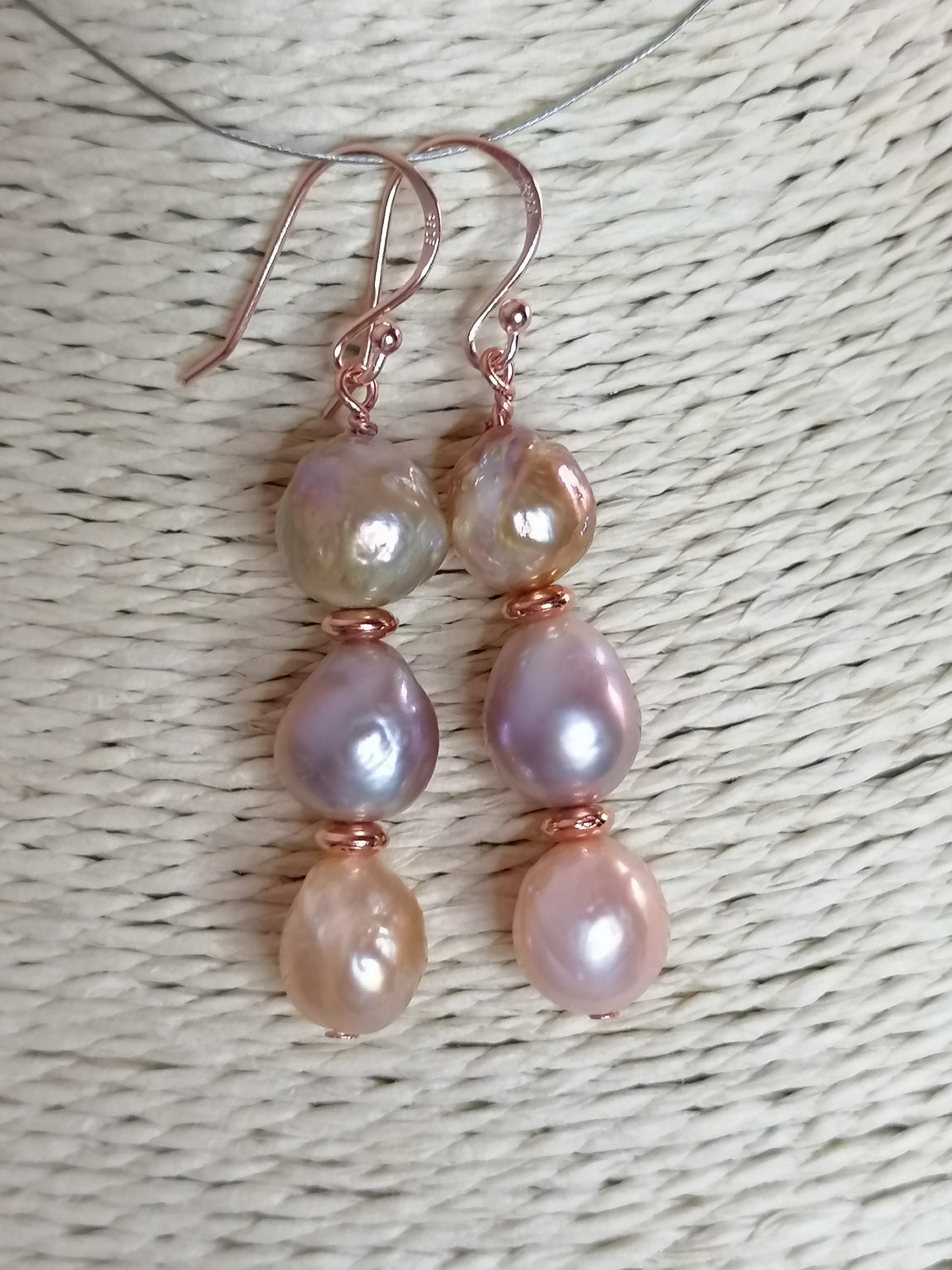 24ct Rose Gold Vermeil 925 Sterling silver Cultured Freshwater Kasumi Pearl Stack Earrings 998