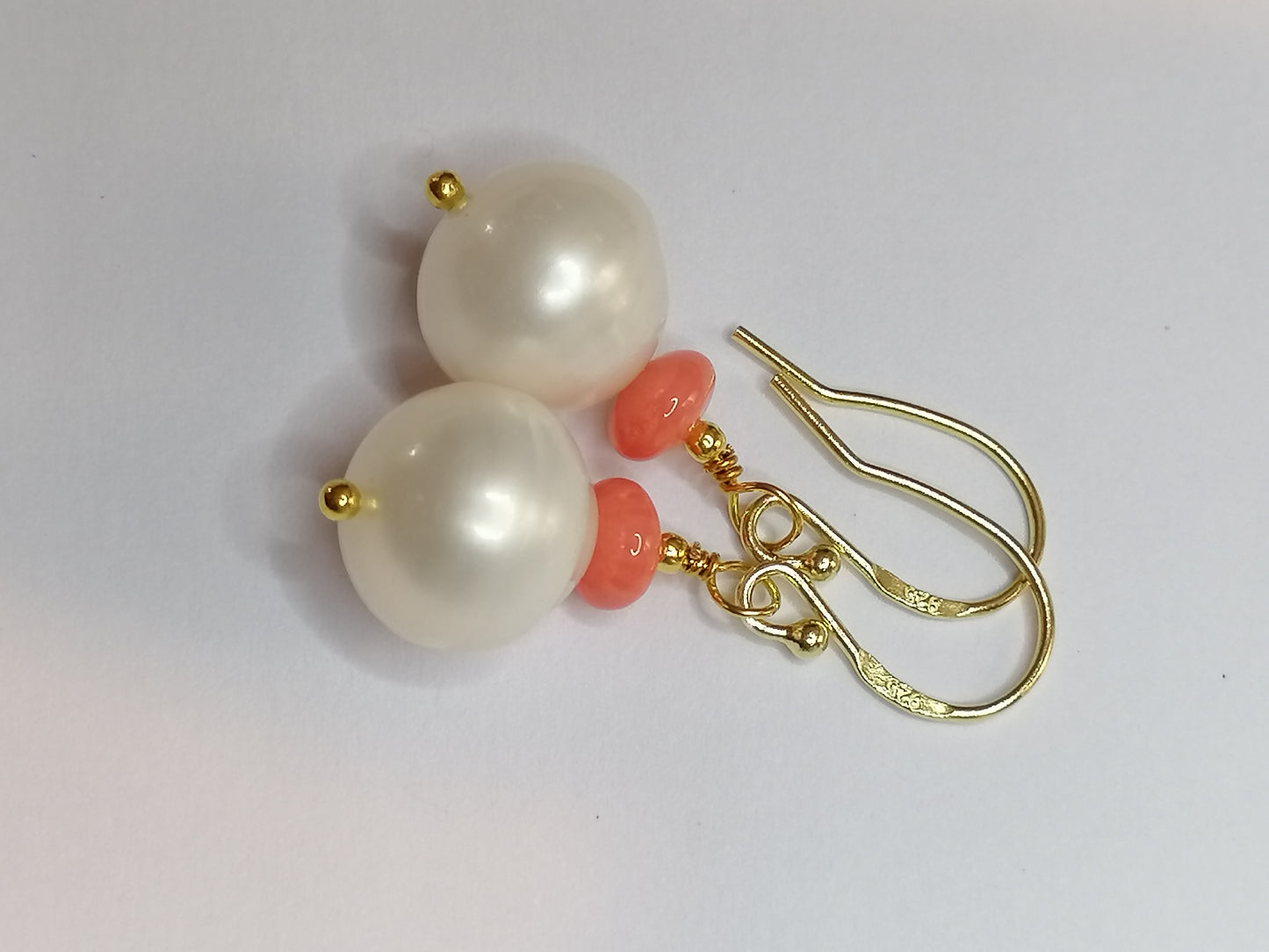 24ct Gold Vermeil 925 Sterling silver Cultured Freshwater Baroque Pearl Earrings with Pink Coral 950