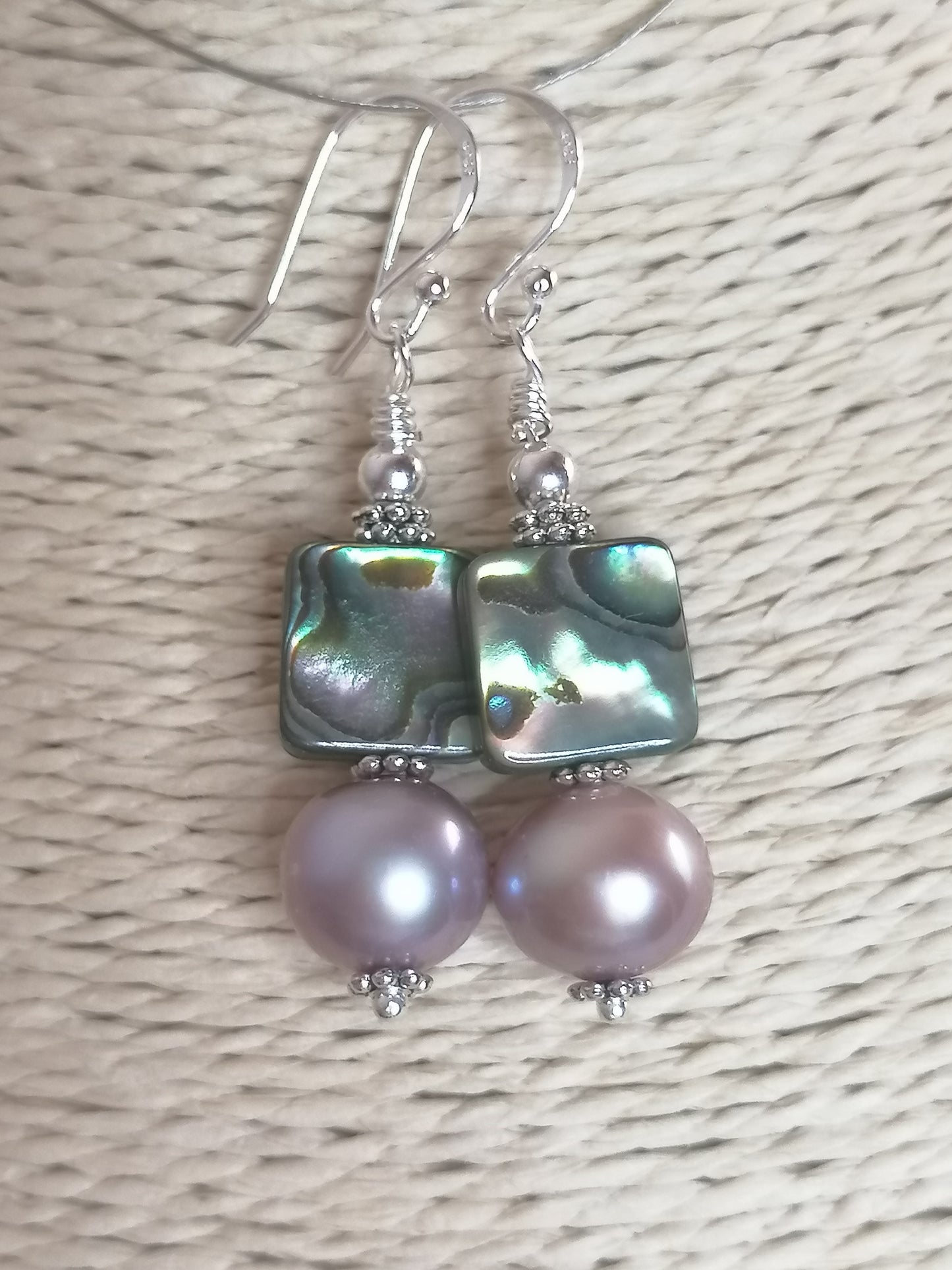 925 Sterling Silver Cultured Edison Pearl & Abalone Paua Shell Earrings 930