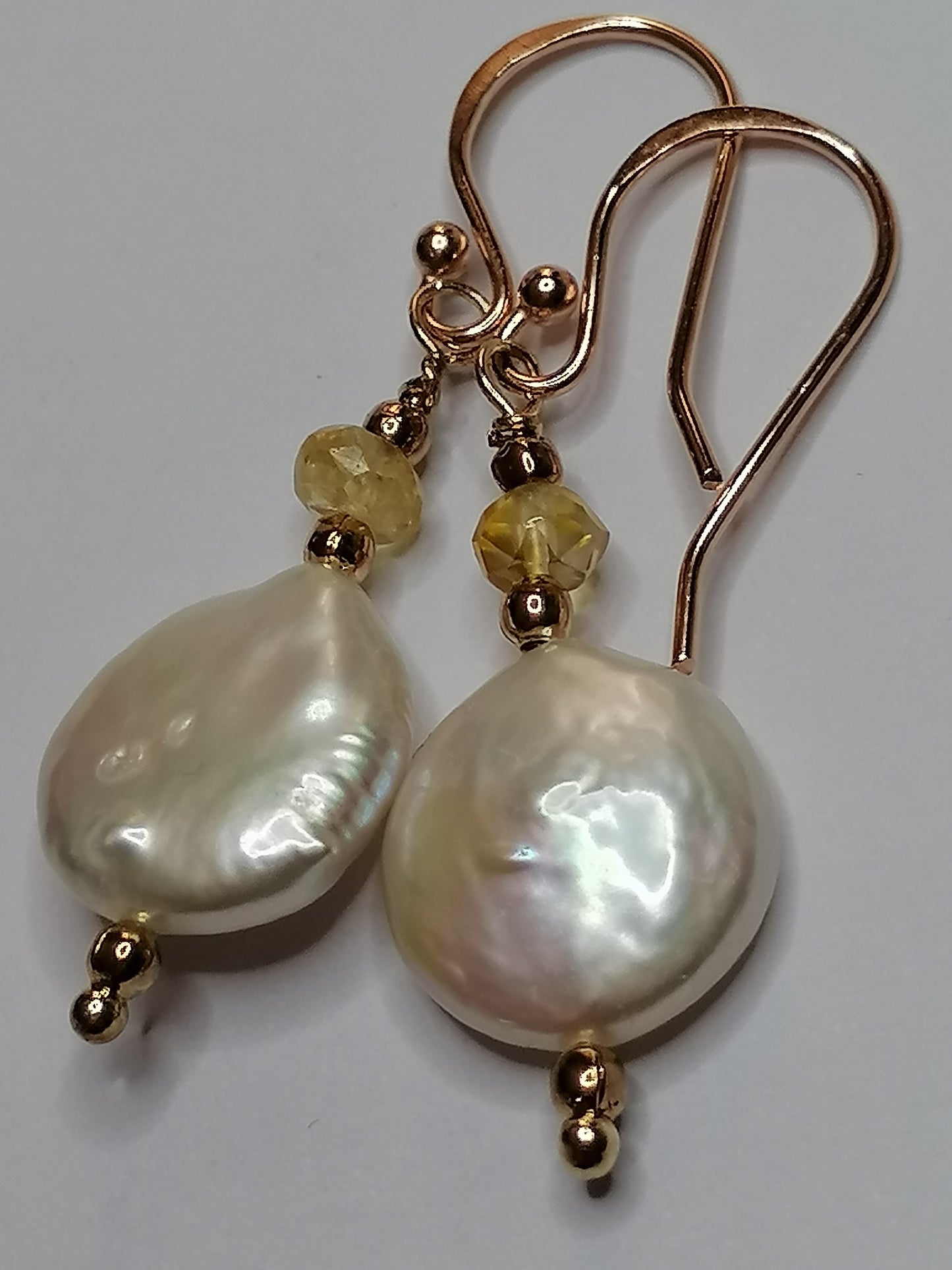 24ct Rose Gold Vermeil 925 Sterling silver Cultured Freshwater Coin Pearl Earrings with Citrine Gemstone 955